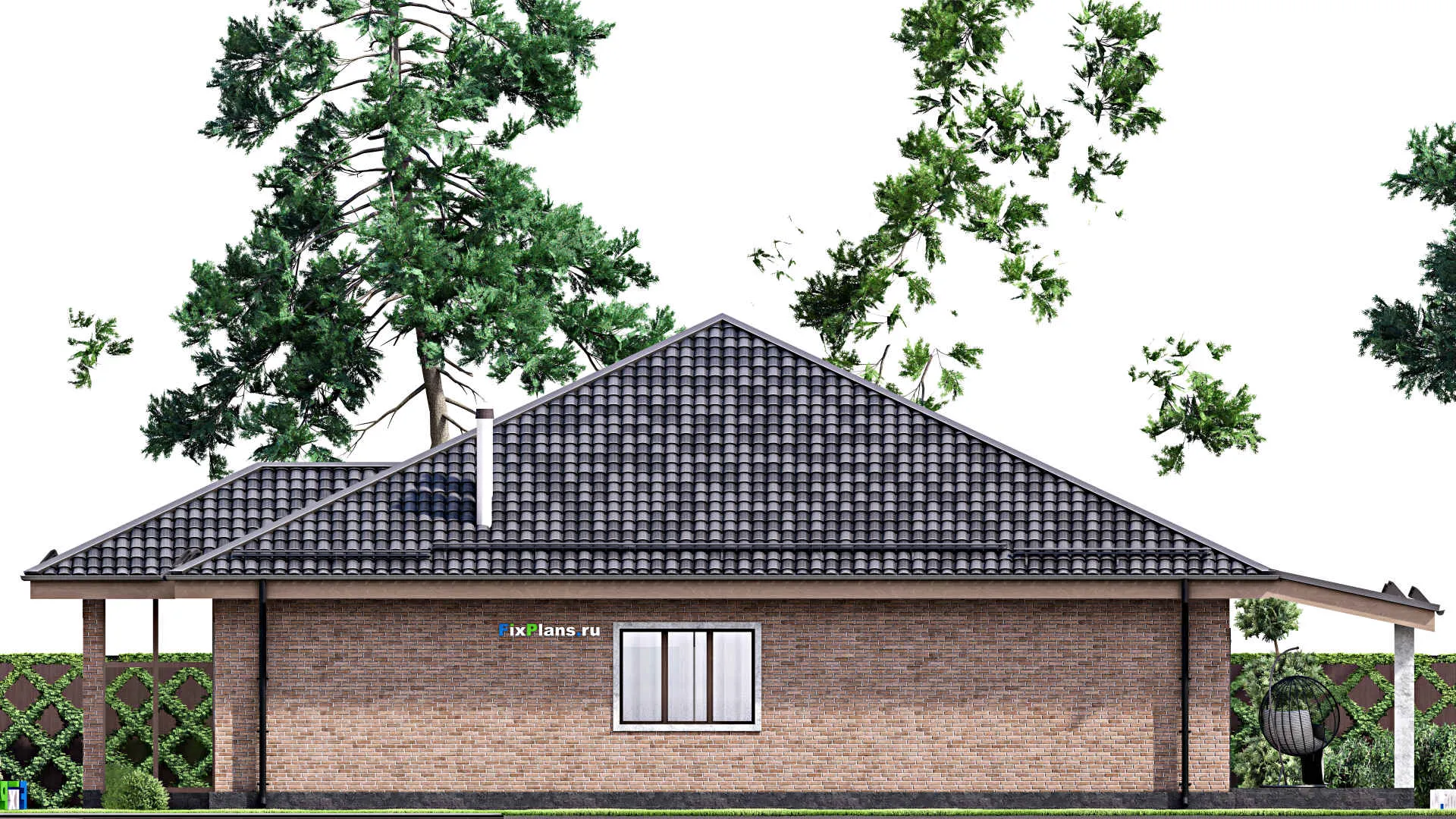 F-13526 - Проект одноэтажного дома 16 на 21, площадью 250 м² с террасой и 4 спальнями