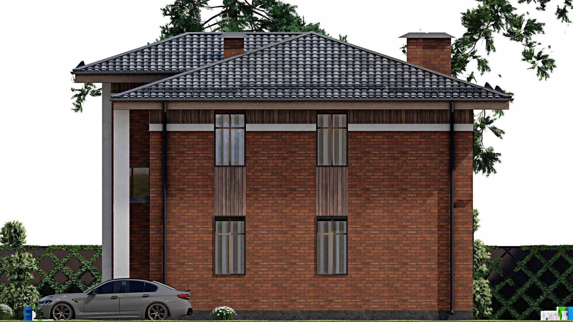 F-12131 - Планы двухэтажного дома 12 на 12, площадью 180 м² с балконом и 4 спальнями