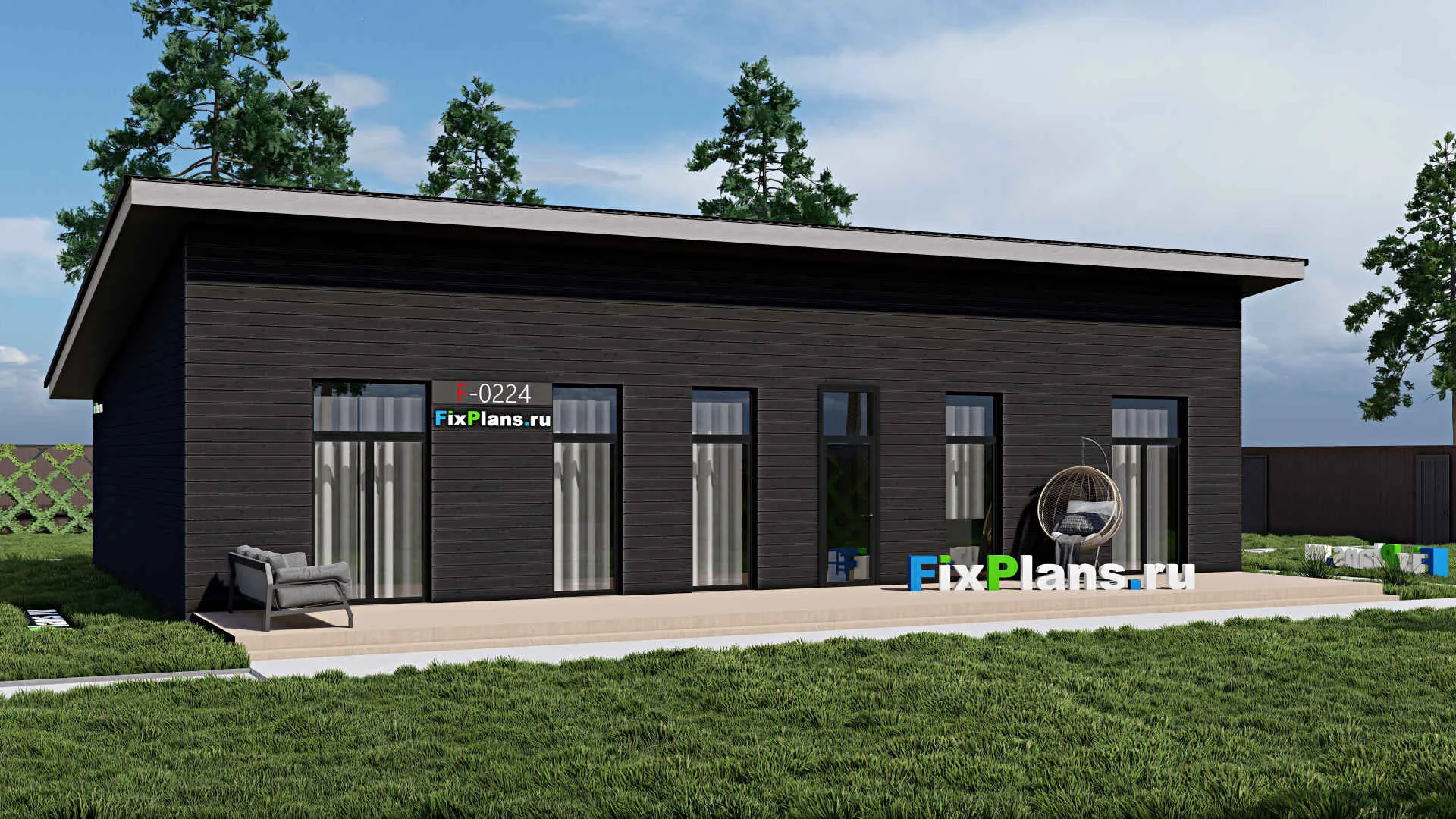 F-0224 - Проект одноэтажного дома 12 на 17, площадью 210 м² с террасой и 3 спальнями