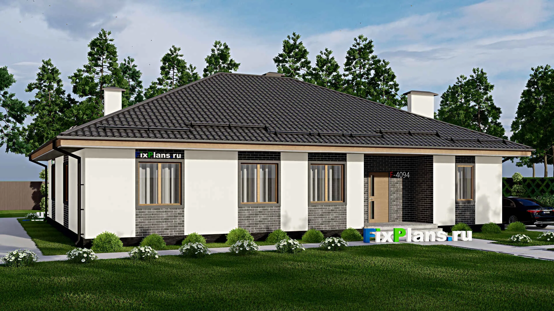 F-4094 - Проект одноэтажного дома 16 на 18, площадью 200 м² с 4 спальнями