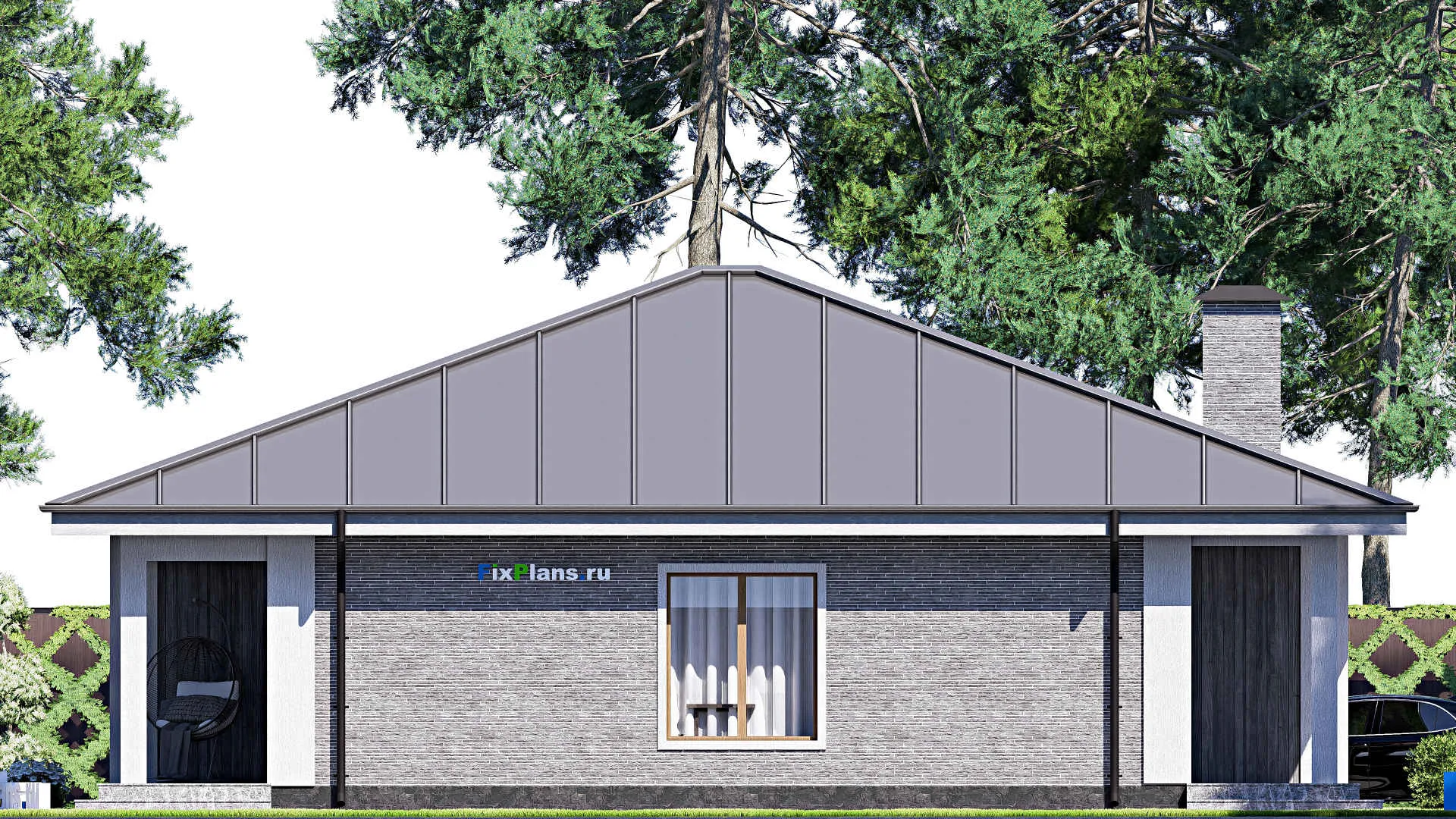 F-18593 - Проект одноэтажного дома 14 на 15, площадью 160 м² с террасой и 3 спальнями