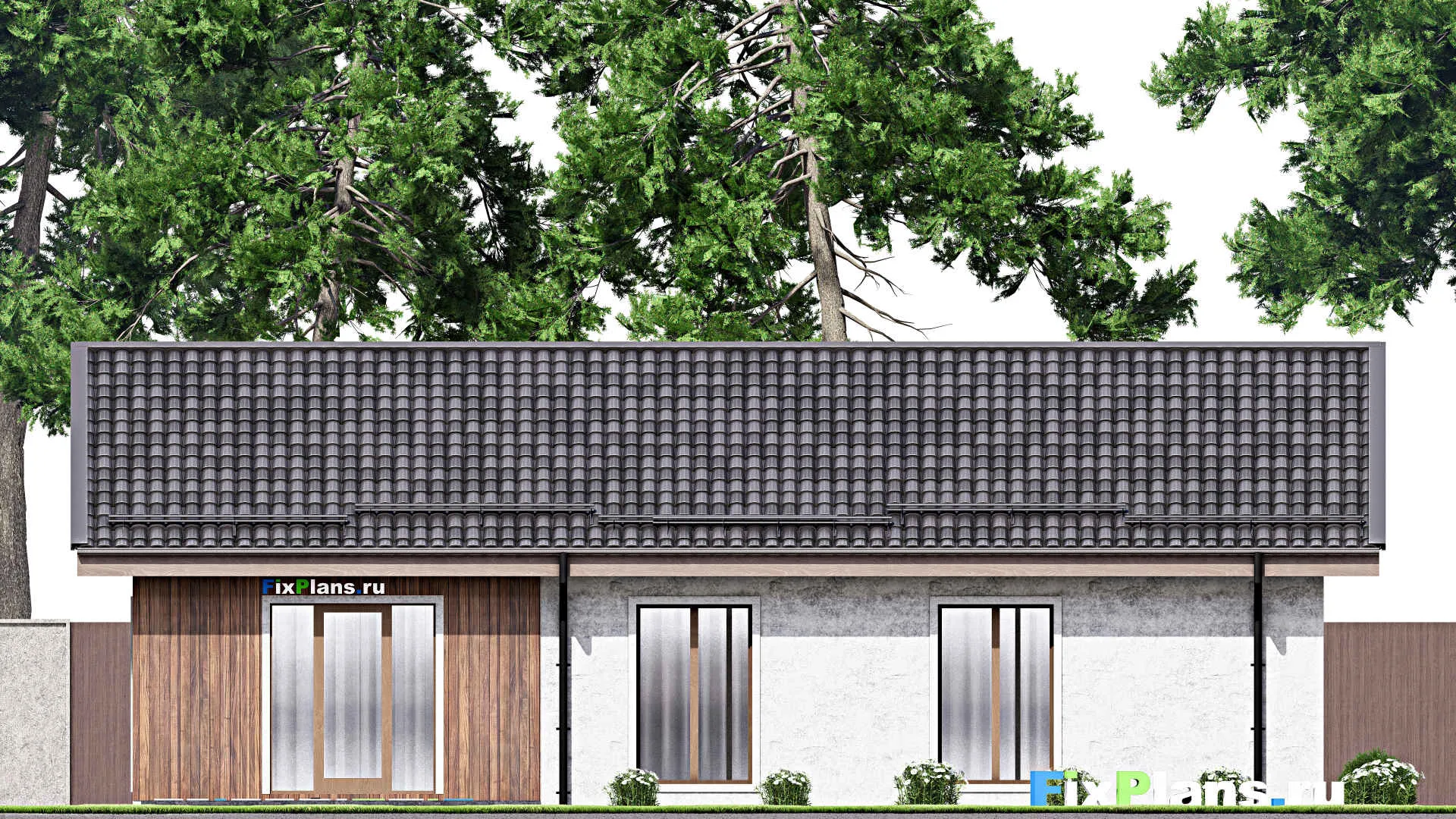 F-13031 - Проект одноэтажного дома 14 на 15, площадью 130 м² с террасой и 3 спальнями