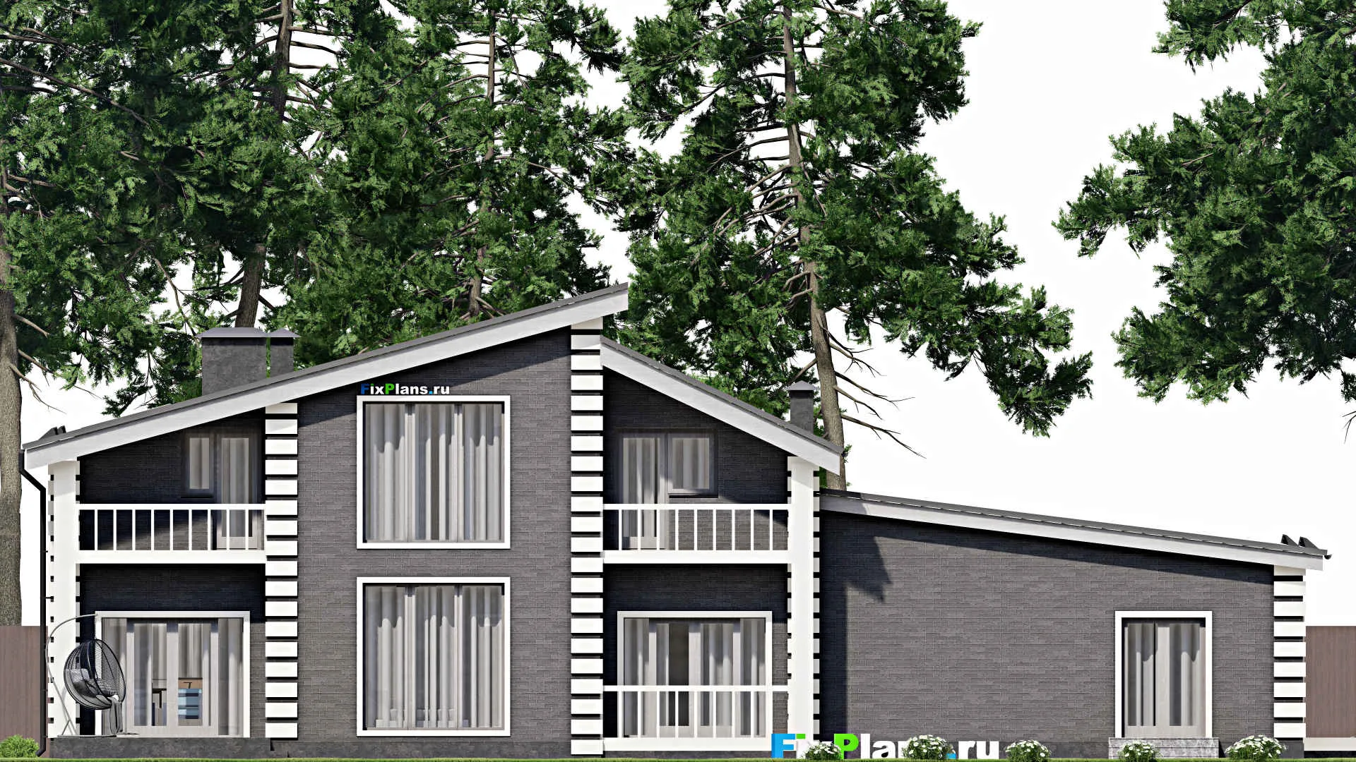 F-6218 - Проект дома с мансардой 16 на 22, площадью 310 м² с террасой, балконом, гаражом на 2 машины и 6 спальнями