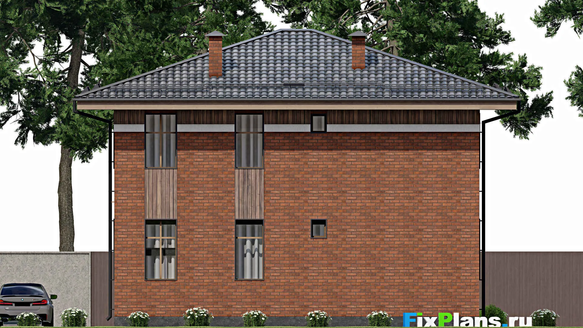 F-12131 - Планы двухэтажного дома 12 на 12, площадью 180 м² с балконом и 4 спальнями