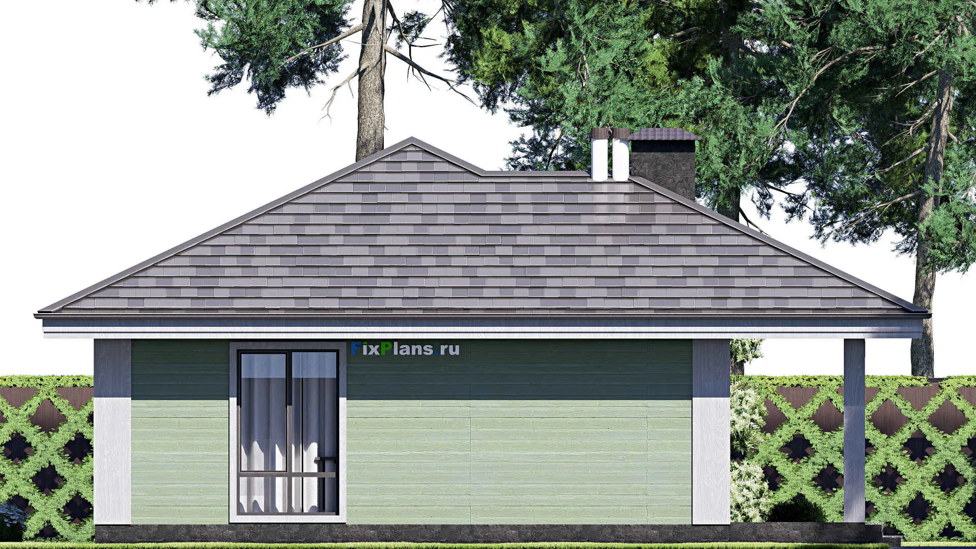 F-18053 - Проект одноэтажного дома 11 на 15, площадью 120 м² с террасой и 3 спальнями