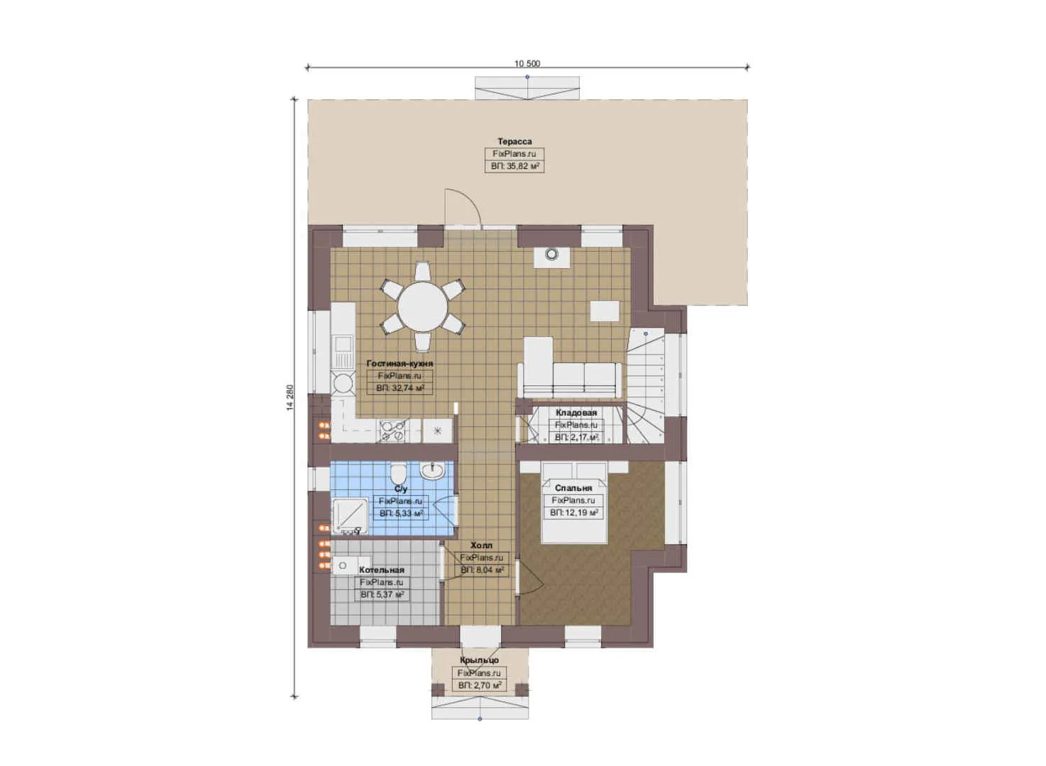F-12662 - Планы дома с мансардой 11 на 15, площадью 140 м² с террасой и 3 спальнями