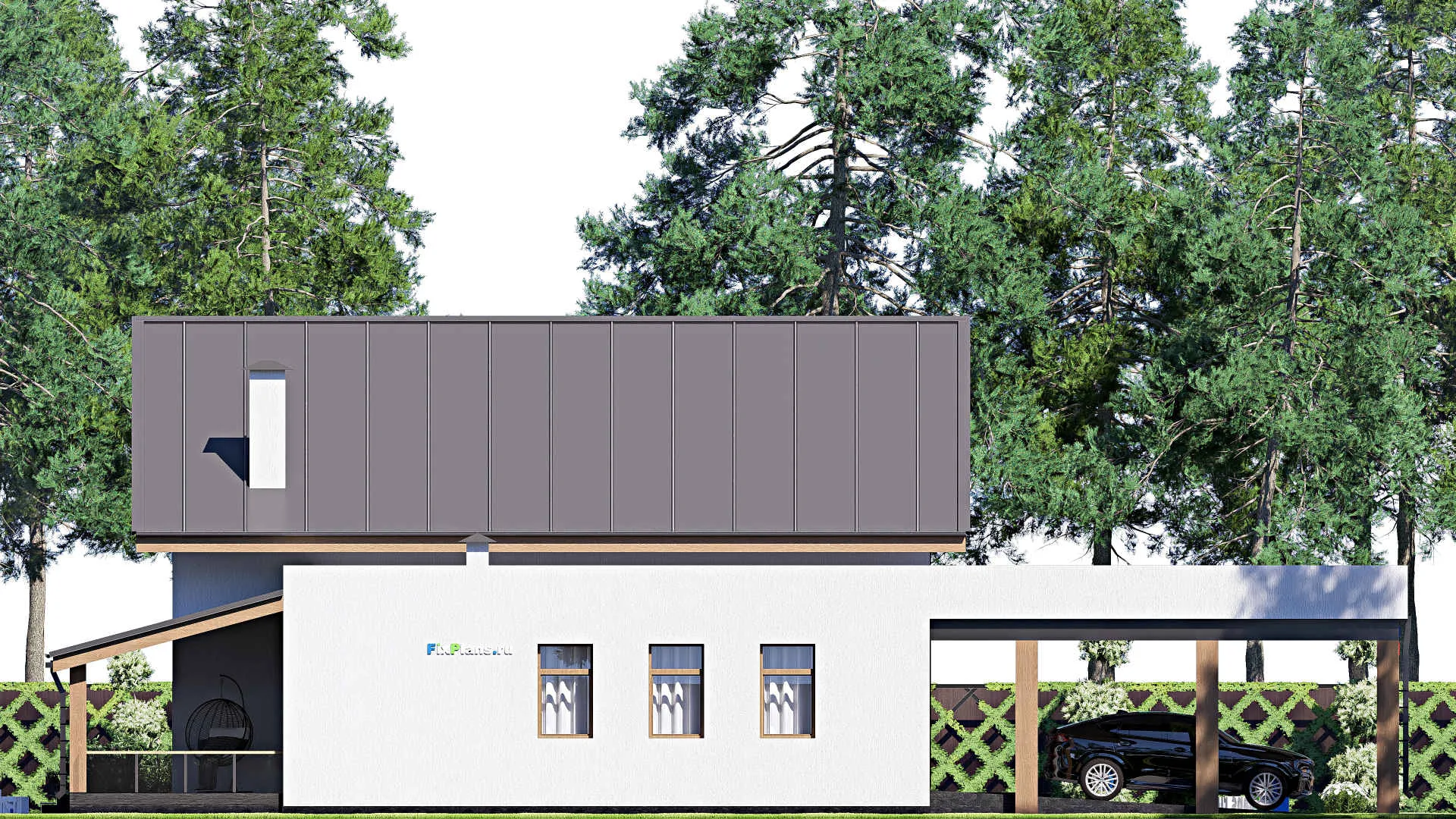 F-17900 - Проект дома с мансардой 21 на 24, площадью 380 м² с террасой, гаражом на 2 машины и 2 спальнями