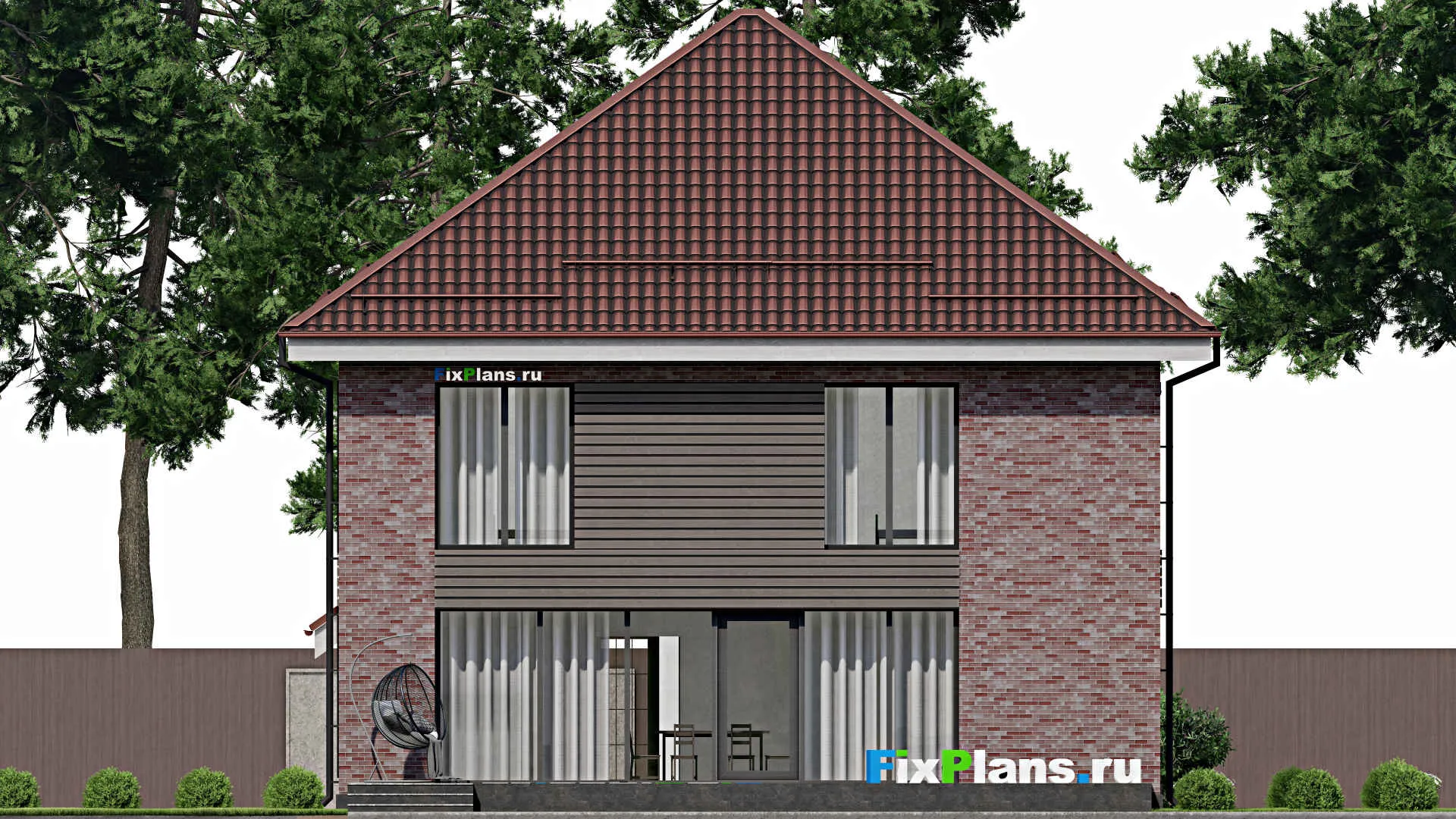 F-2240 - Проект двухэтажного дома 12 на 15, площадью 290 м² с террасой и 3 спальнями