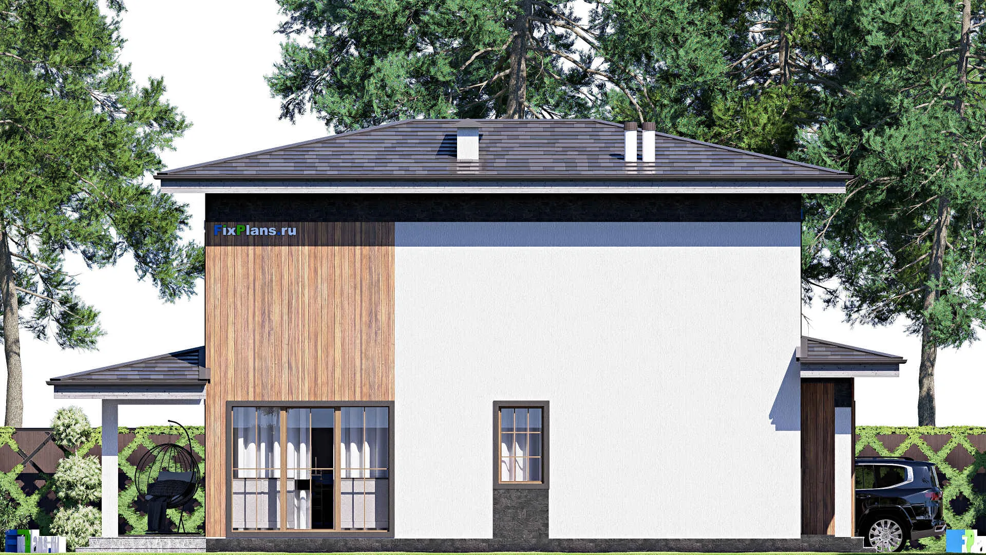 F-19493 - Проект двухэтажного дома 8 на 15, площадью 150 м² с террасой и 4 спальнями