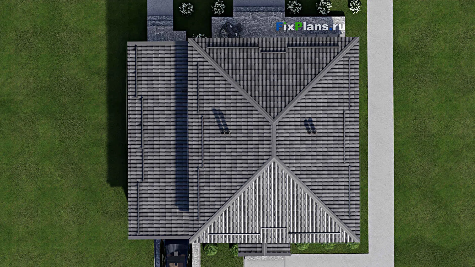 F-8675 - Проект двухэтажного дома 9 на 11, площадью 170 м² с террасой, гаражом на 1 машину и 3 спальнями