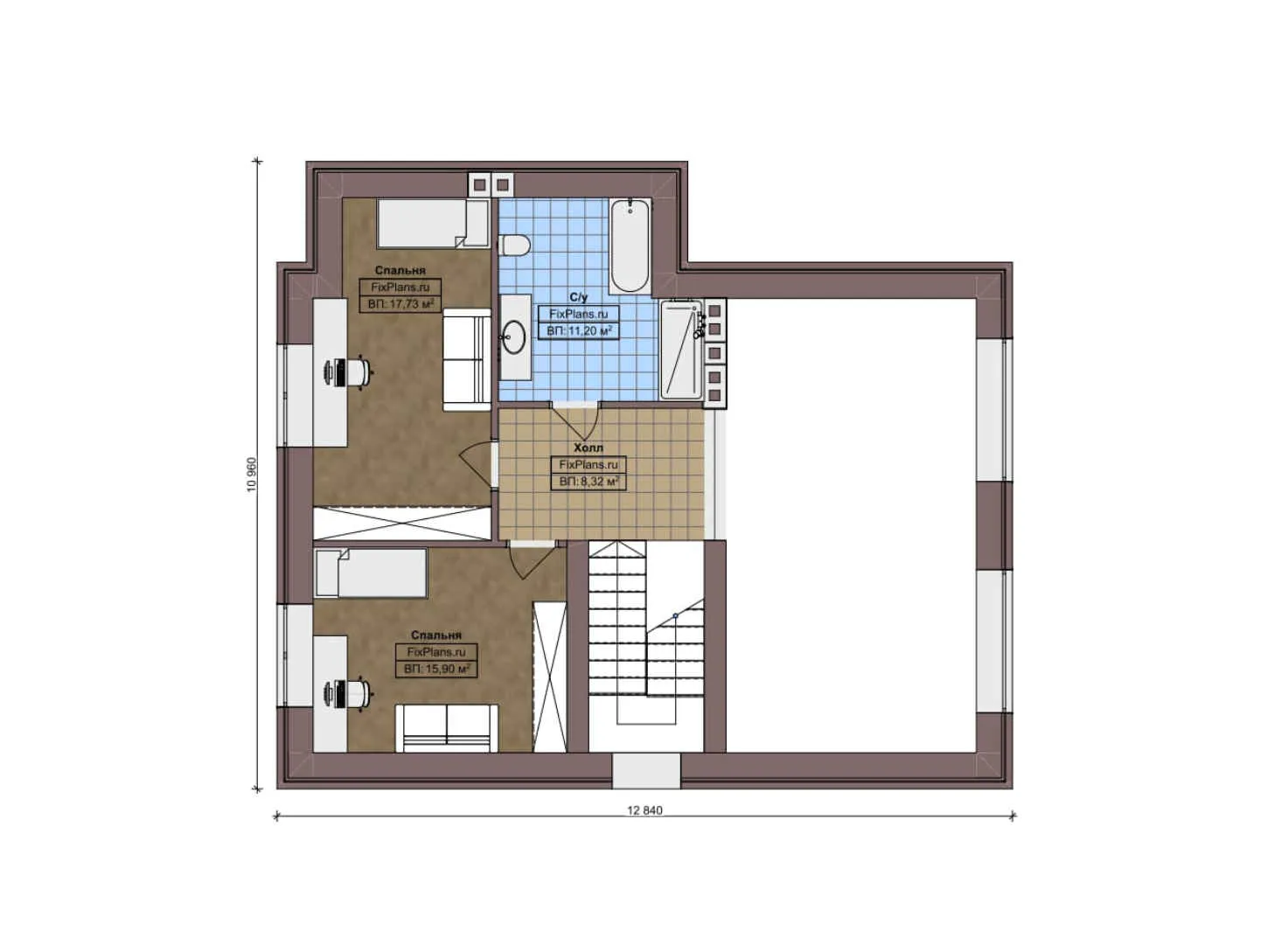 F-7442 - Планы дома с мансардой 11 на 13, площадью 150 м² с 4 спальнями