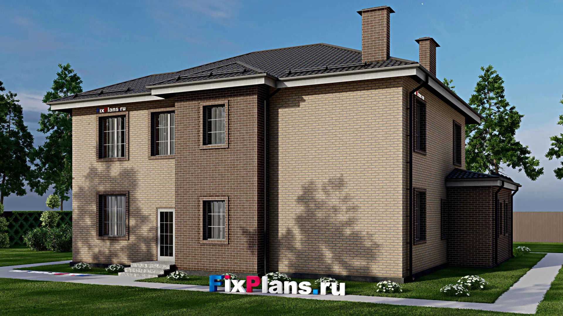 F-4481 - Проект двухэтажного дома 16 на 17, площадью 240 м² с балконом, гаражом на 2 машины и 3 спальнями