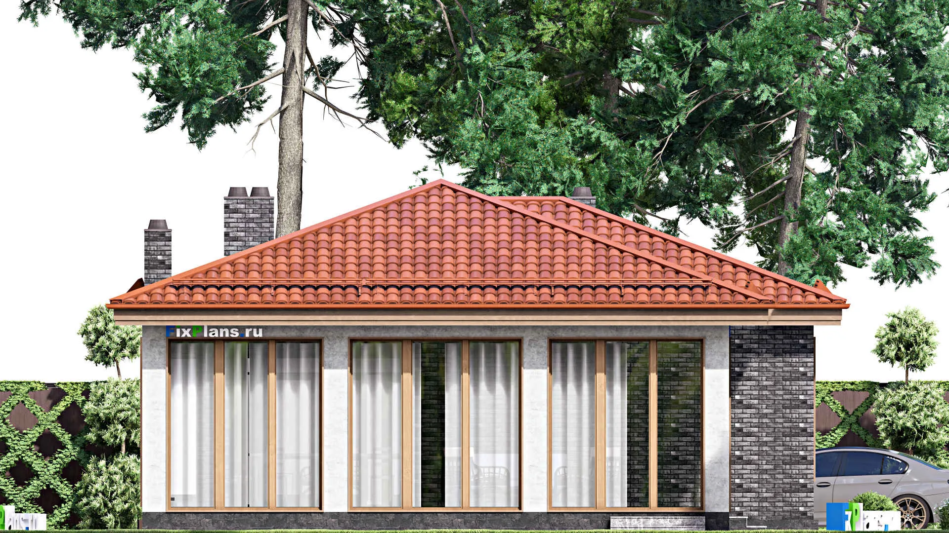 F-15461 - Проект бани 11 на 16, площадью 130 м² с комнатой отдыха, терассой и санузлом