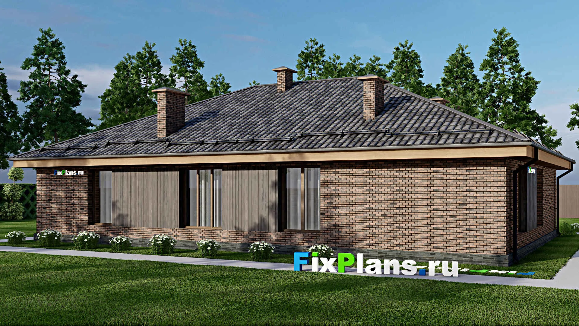 F-10781 - Проект одноэтажного дома 15 на 18, площадью 180 м² с гаражом на 2 машины и 2 спальнями