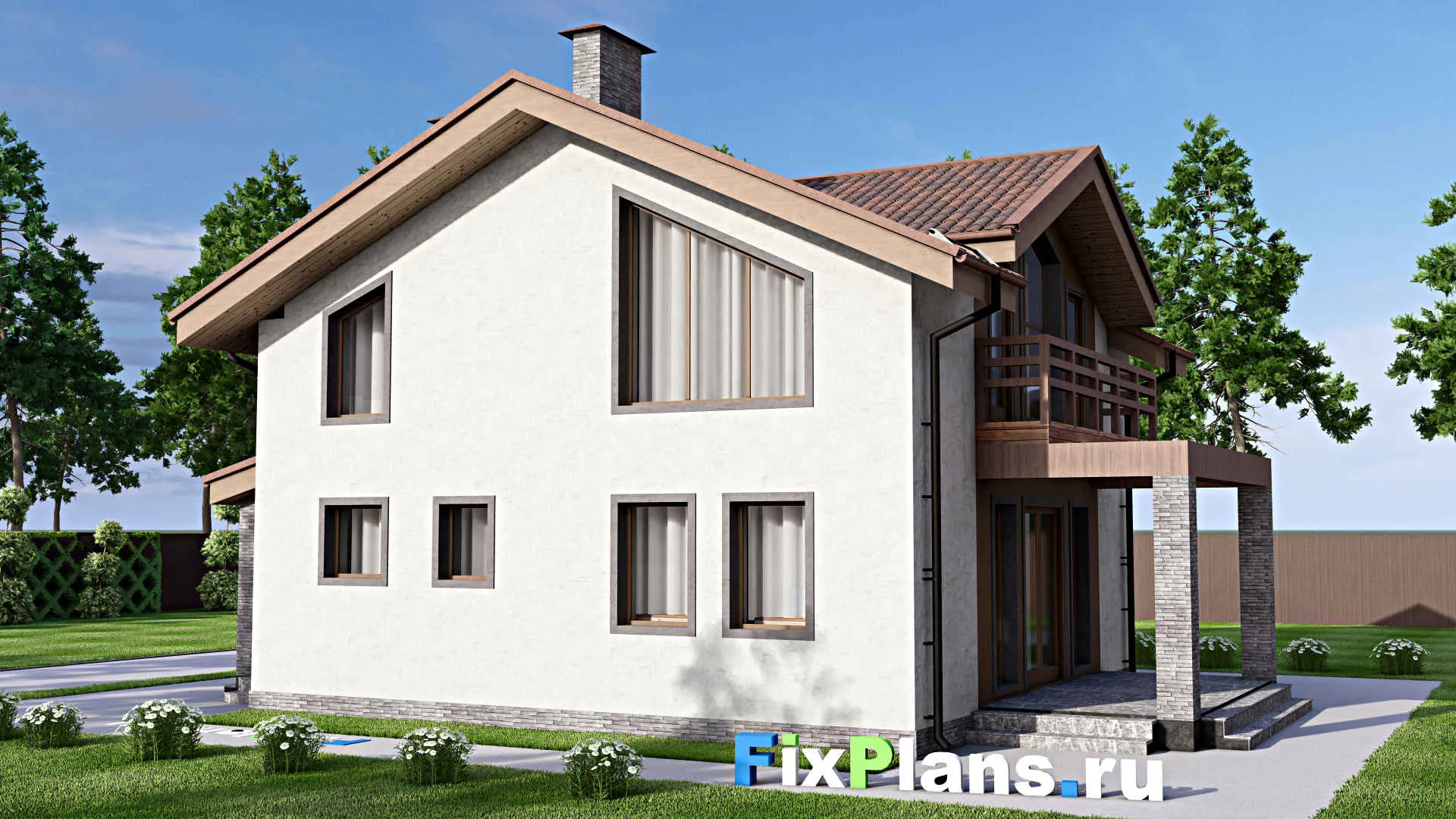 F-12869 - Планы дома с мансардой 10 на 14, площадью 160 м² с террасой, балконом и 4 спальнями