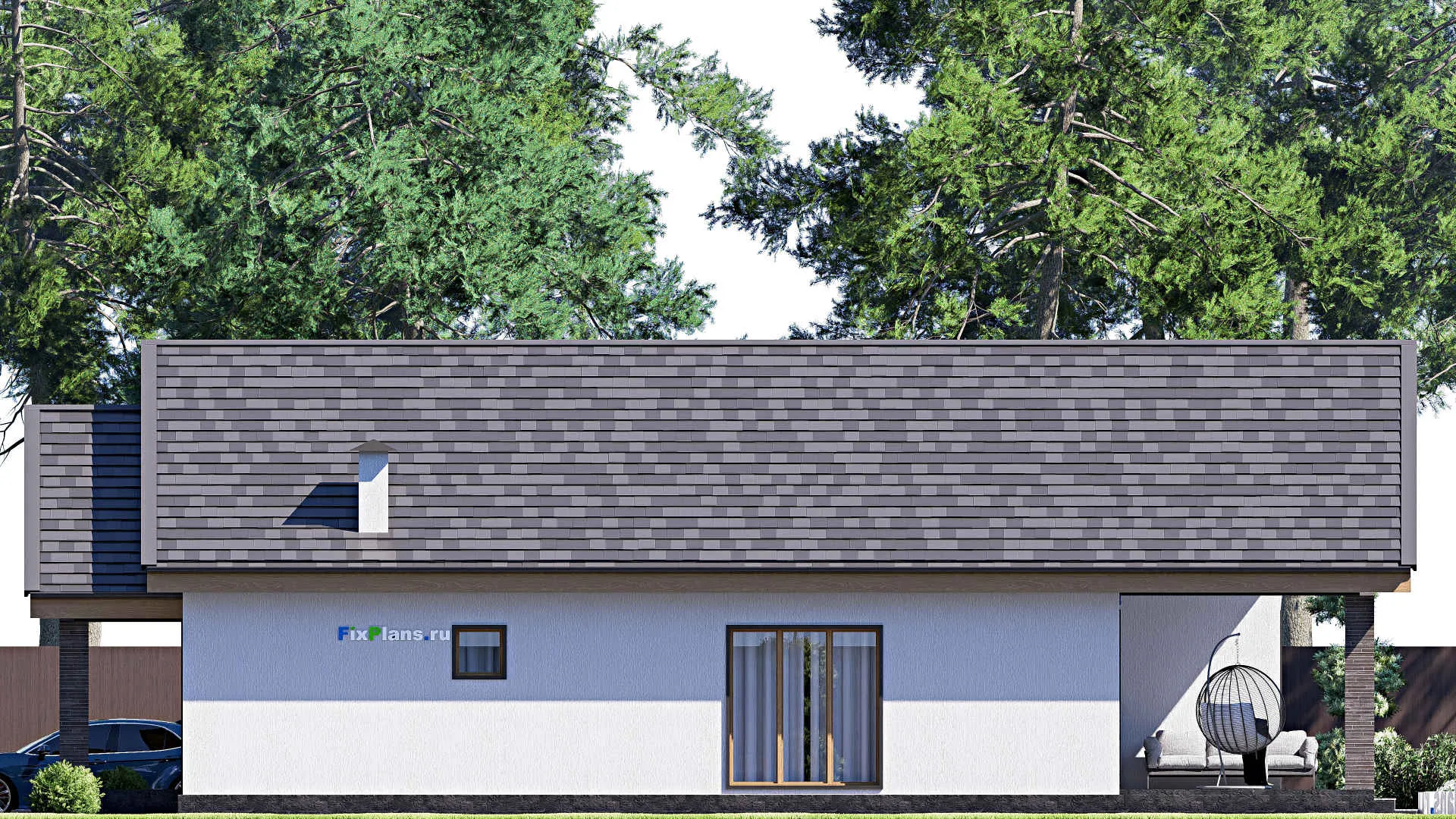 F-19457 - Проект одноэтажного дома 11 на 18, площадью 140 м² с террасой и 2 спальнями