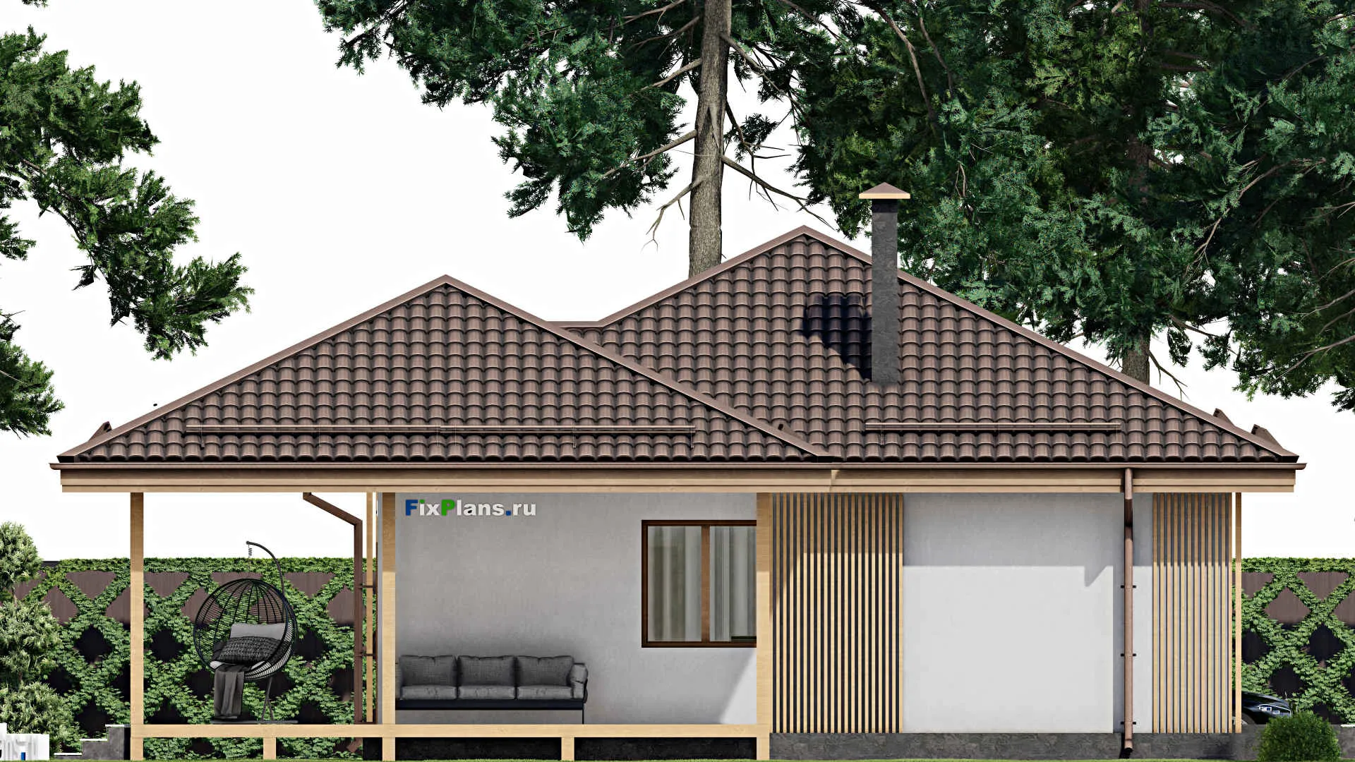 F-3599 - Проект одноэтажного дома 11 на 16, площадью 130 м² с гаражом на 2 машины и 2 спальнями