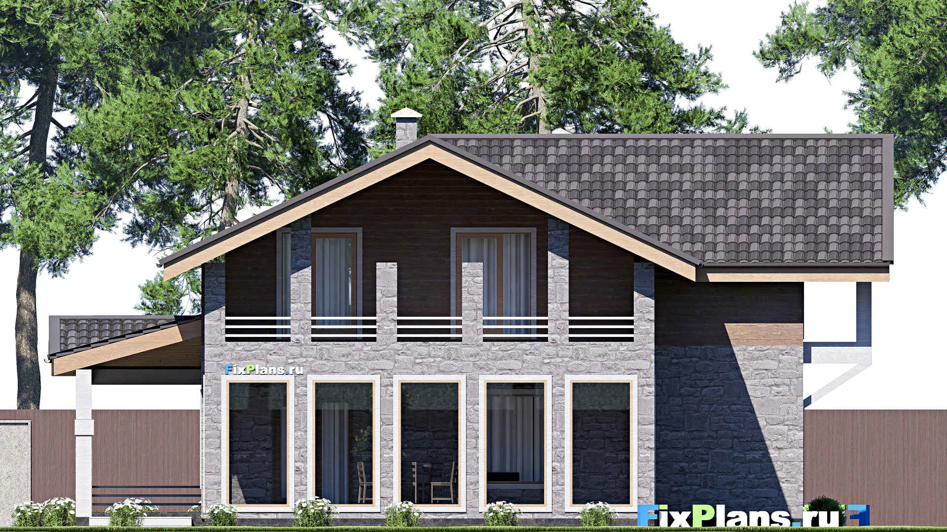 F-20078 - Проект дома с мансардой 15 на 15, площадью 260 м² с террасой, балконом и 3 спальнями