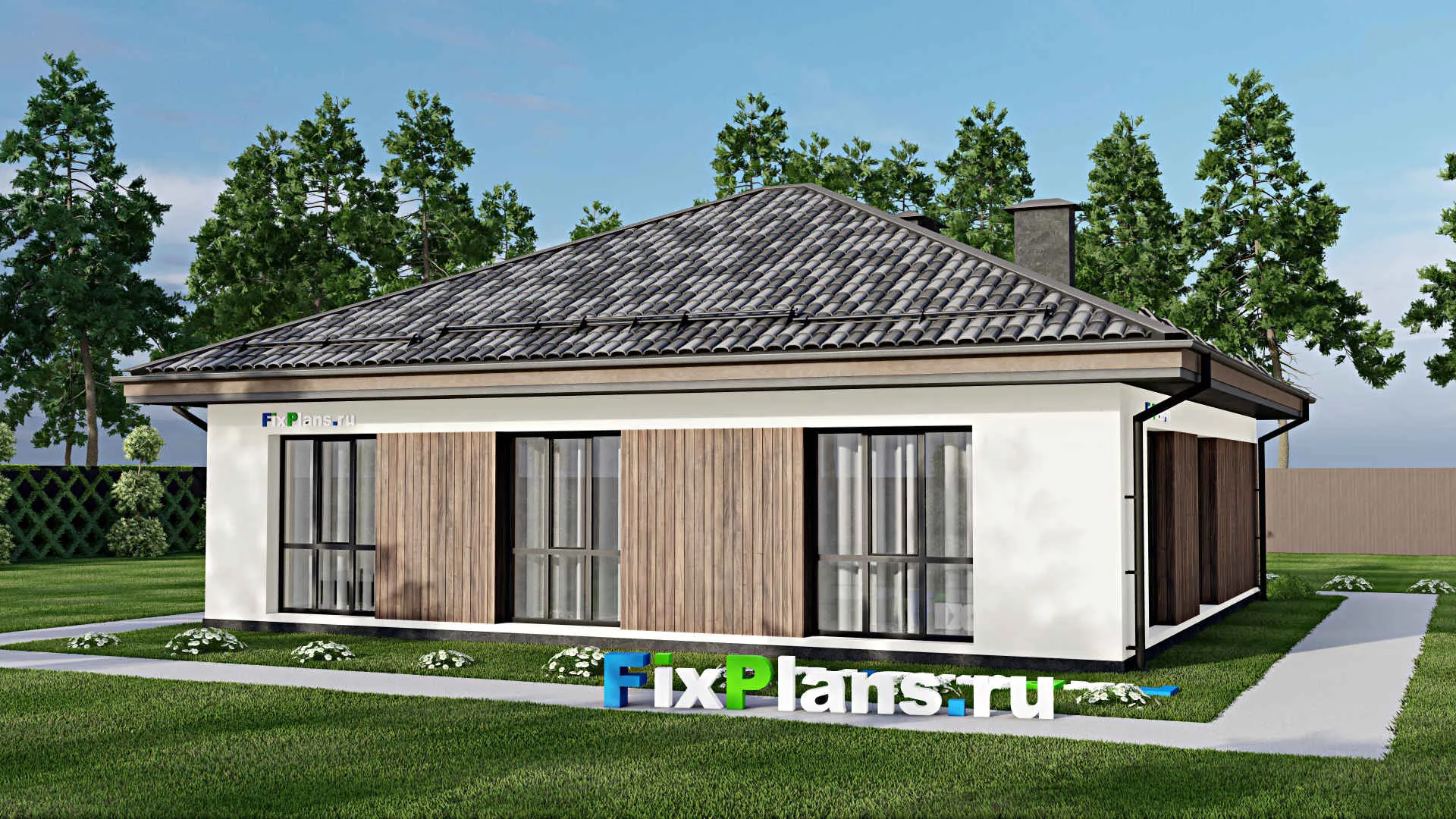 F-6596 - План одноэтажного дома 12 на 13, площадью 120 м² с 3 спальнями