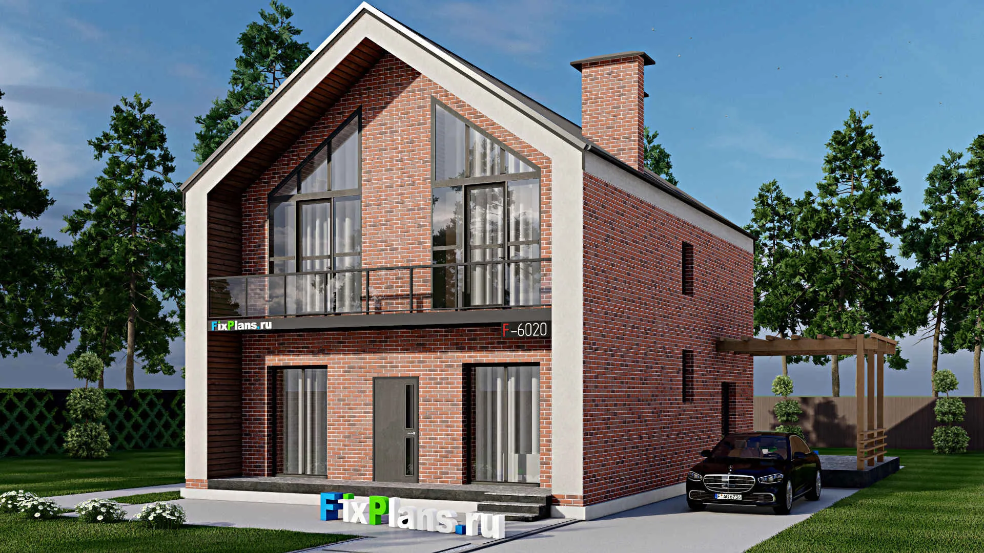 F-6020 - Проект дома с мансардой 13 на 16, площадью 220 м² с террасой, балконом и 4 спальнями