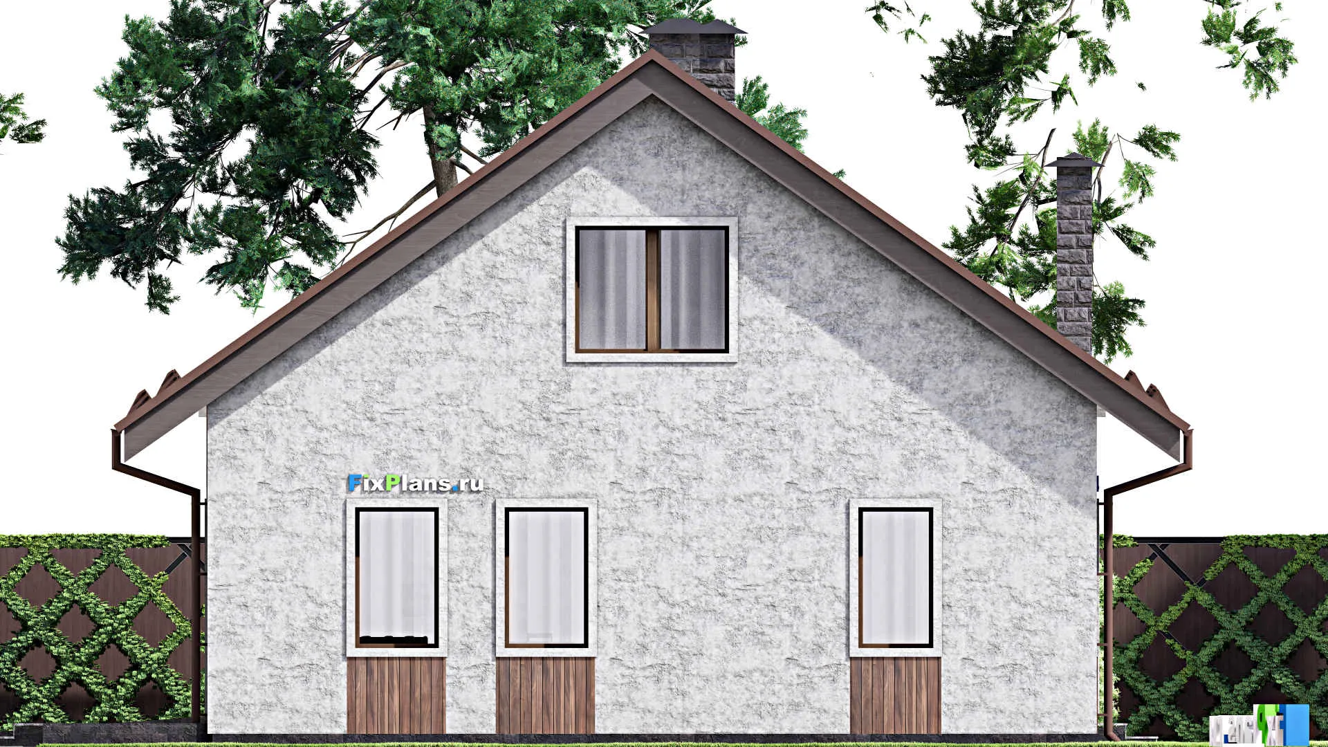 F-14156 - Проект дома с мансардой 12 на 12, площадью 150 м² с гаражом на 1 машину и 5 спальнями