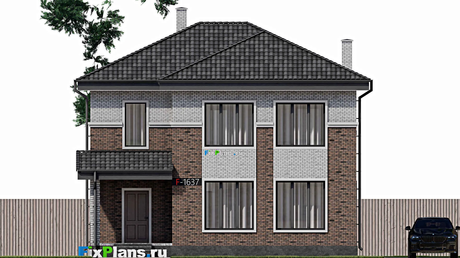 F-1637 - Проект двухэтажного дома 11 на 15, площадью 160 м² с террасой и 4 спальнями