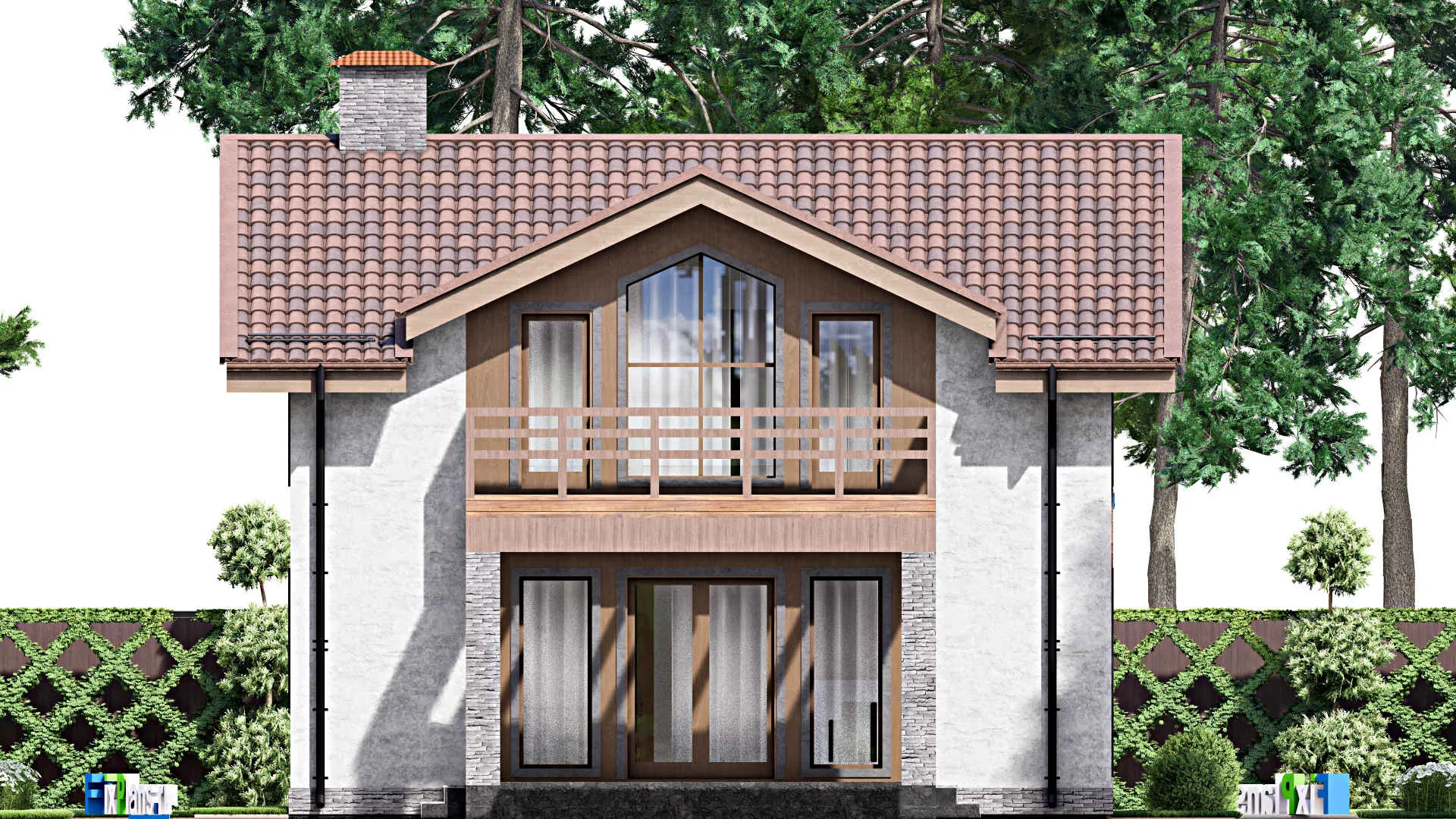 F-12869 - Планы дома с мансардой 10 на 14, площадью 160 м² с террасой, балконом и 4 спальнями