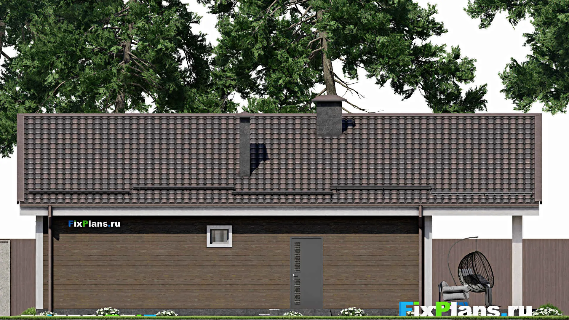 F-6029 - Проект одноэтажного дома 10 на 12, площадью 130 м² с террасой и 2 спальнями