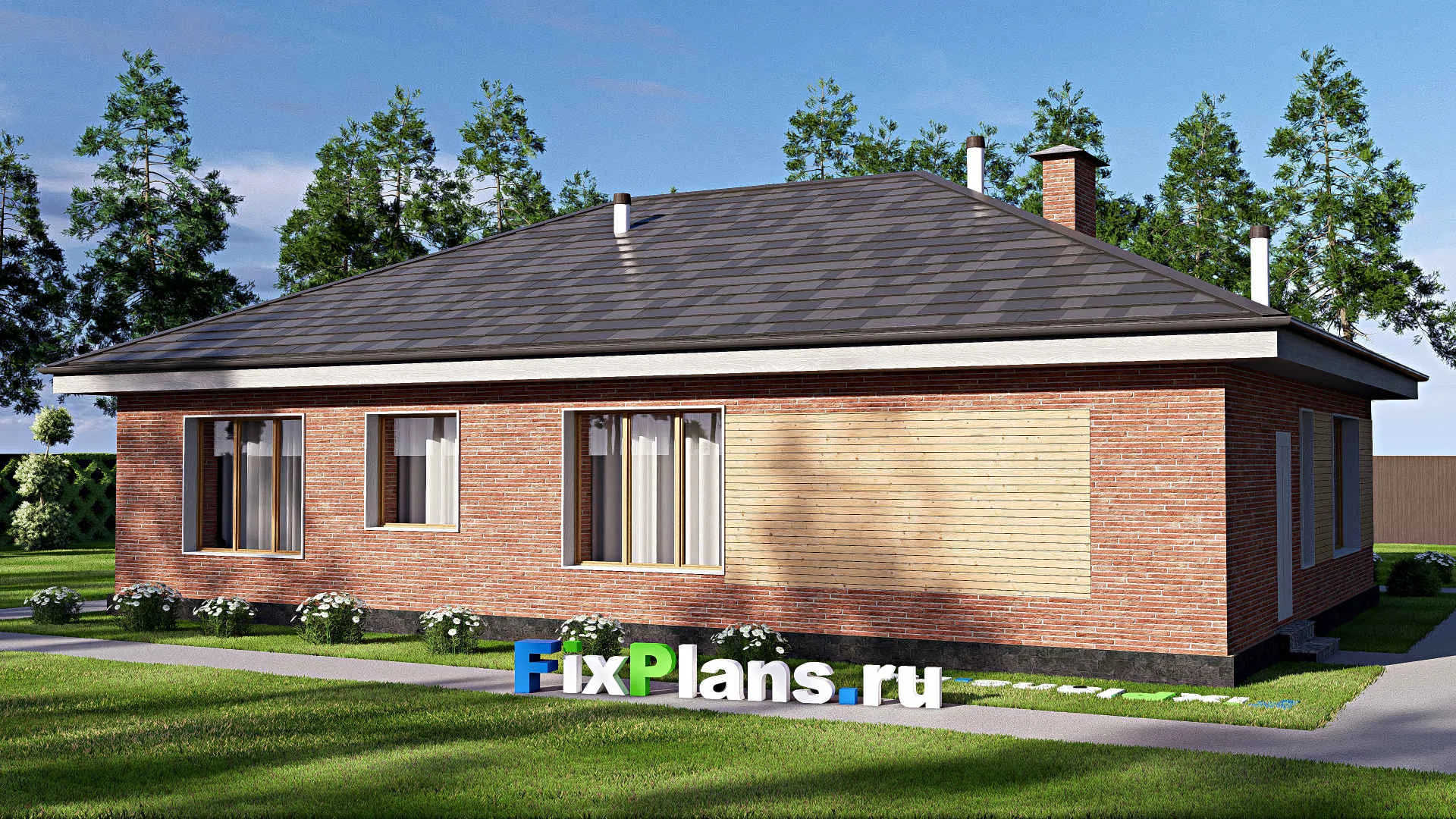 F-19079 - Проект одноэтажного дома 12 на 16, площадью 130 м² с 3 спальнями