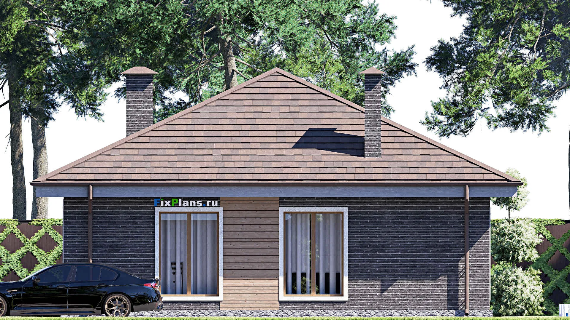 F-17621 - План одноэтажного дома 11 на 11, площадью 80 м² с 3 спальнями