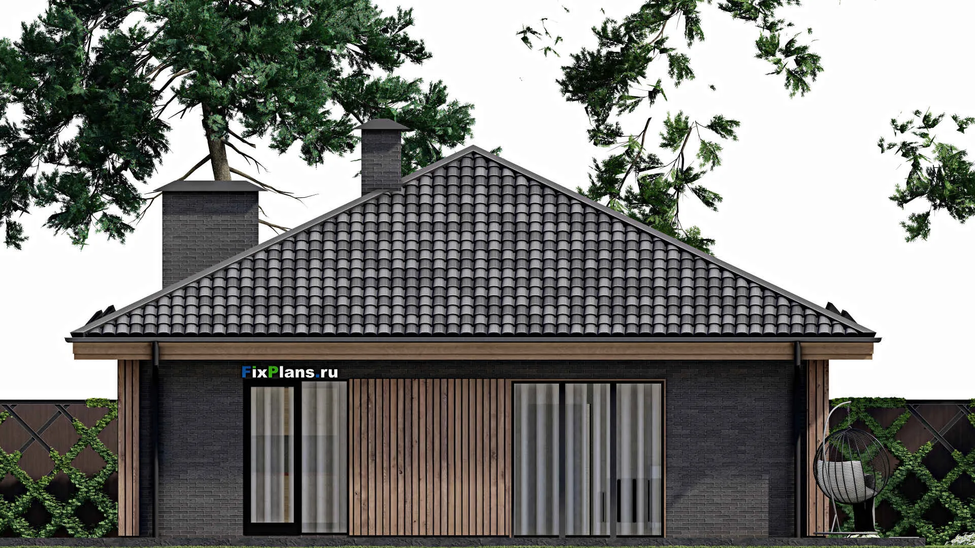 F-7883 - Проект одноэтажного дома 12 на 12, площадью 220 м² с террасой и 3 спальнями