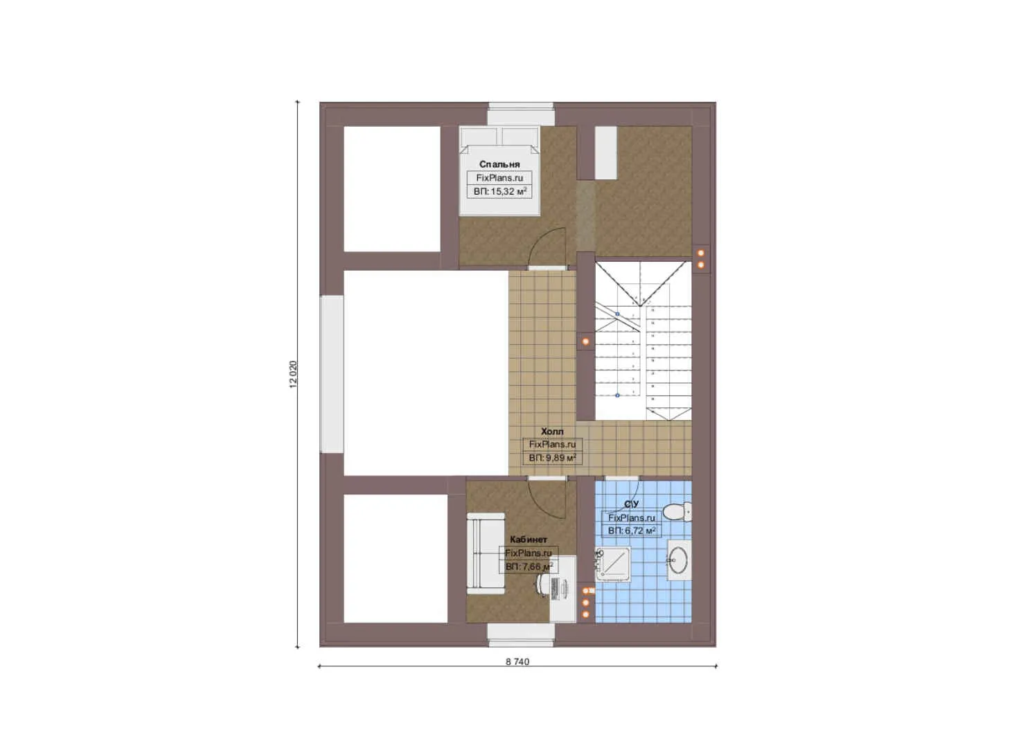 F-19106 - Планы дома с мансардой 14 на 19, площадью 190 м² с террасой, гаражом на 1 машину и 2 спальнями