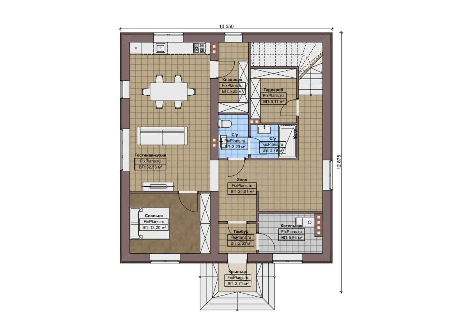 F-11069 - Планы дома с мансардой 11 на 13, площадью 200 м² с 4 спальнями