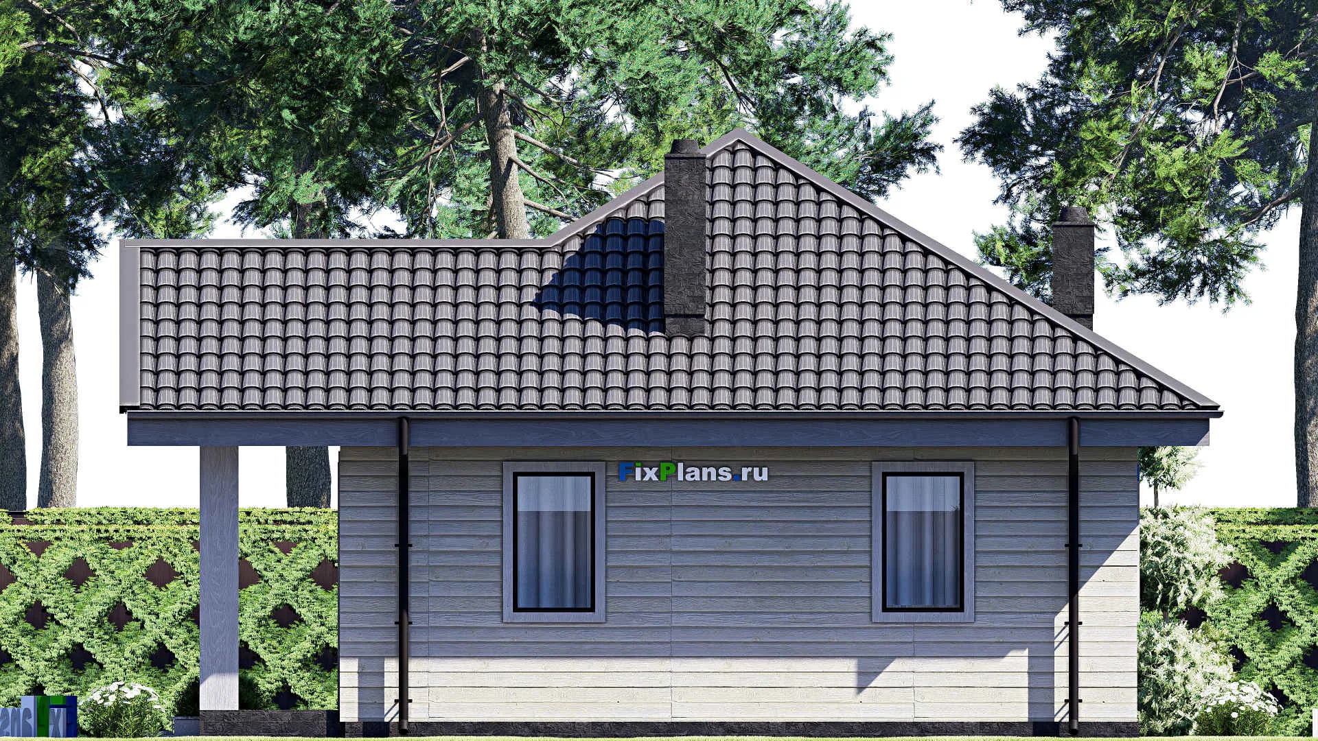 F-17513 - Проект одноэтажного дома 10 на 13, площадью 90 м² с террасой и 1 спальнями