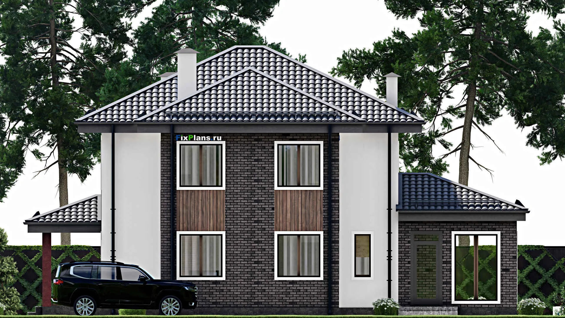 F-9449 - Проект двухэтажного дома 15 на 17, площадью 230 м² с террасой и 5 спальнями