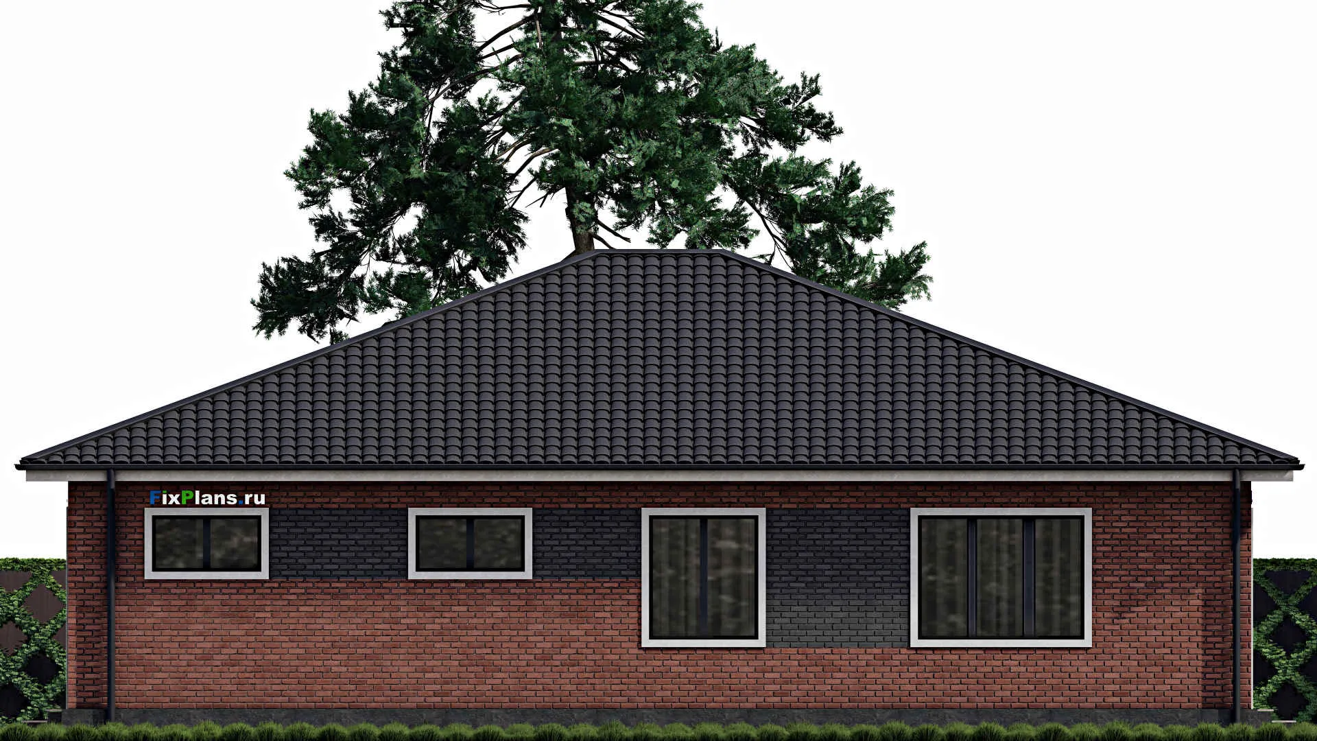 F-0602 - Проект одноэтажного дома 14 на 16, площадью 180 м² с террасой, гаражом на 1 машину и 3 спальнями