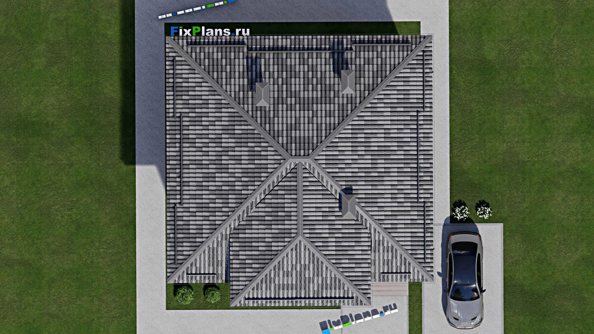 F-12131 - Планы двухэтажного дома 12 на 12, площадью 180 м² с балконом и 4 спальнями