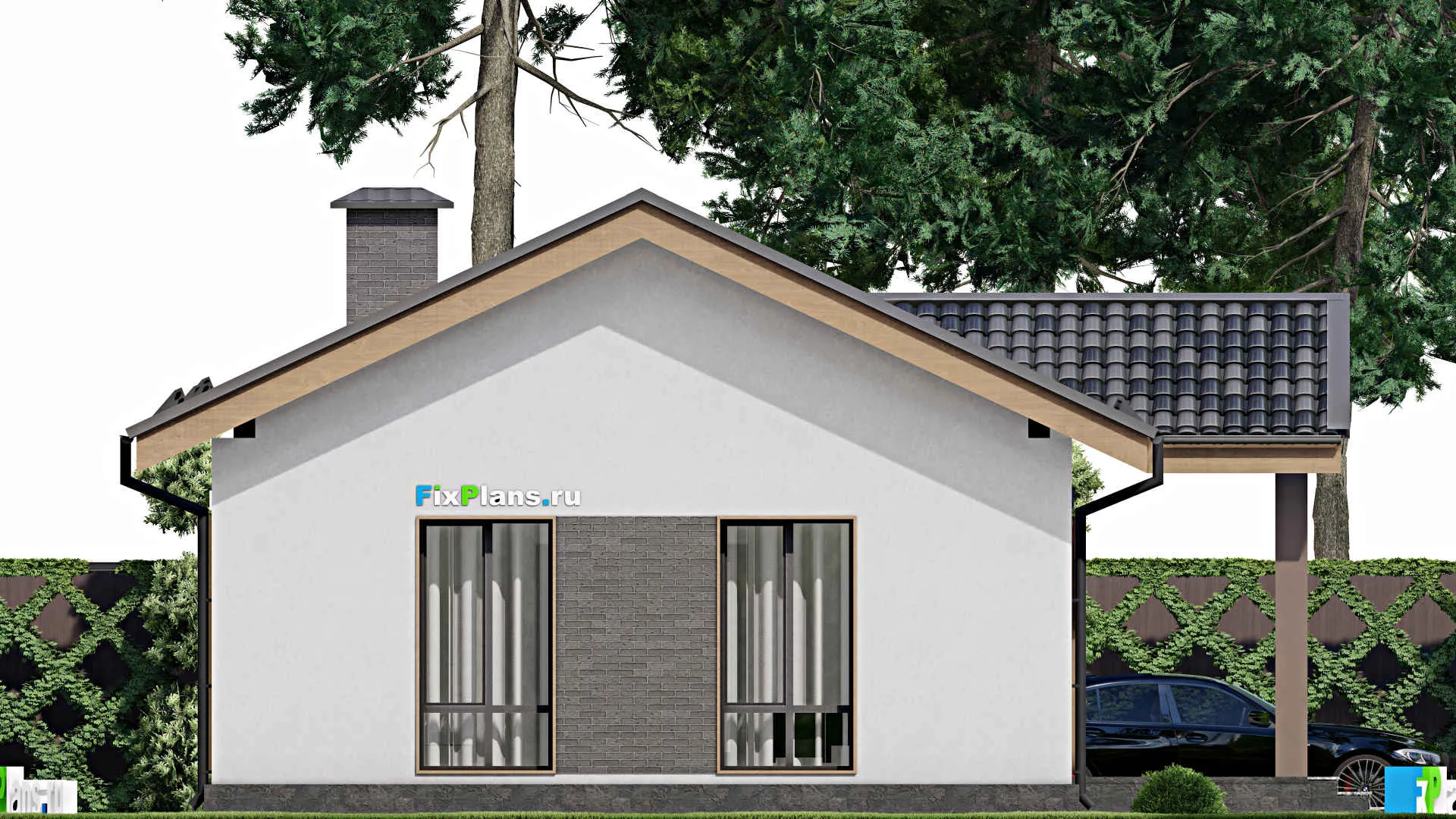 F-9458 - Проект одноэтажного дома 11 на 12, площадью 80 м² с 2 спальнями