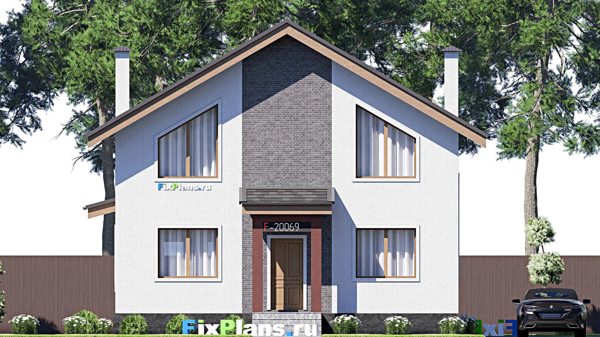 F-20069 - Проект дома с мансардой 10 на 15, площадью 170 м² с террасой и 4 спальнями