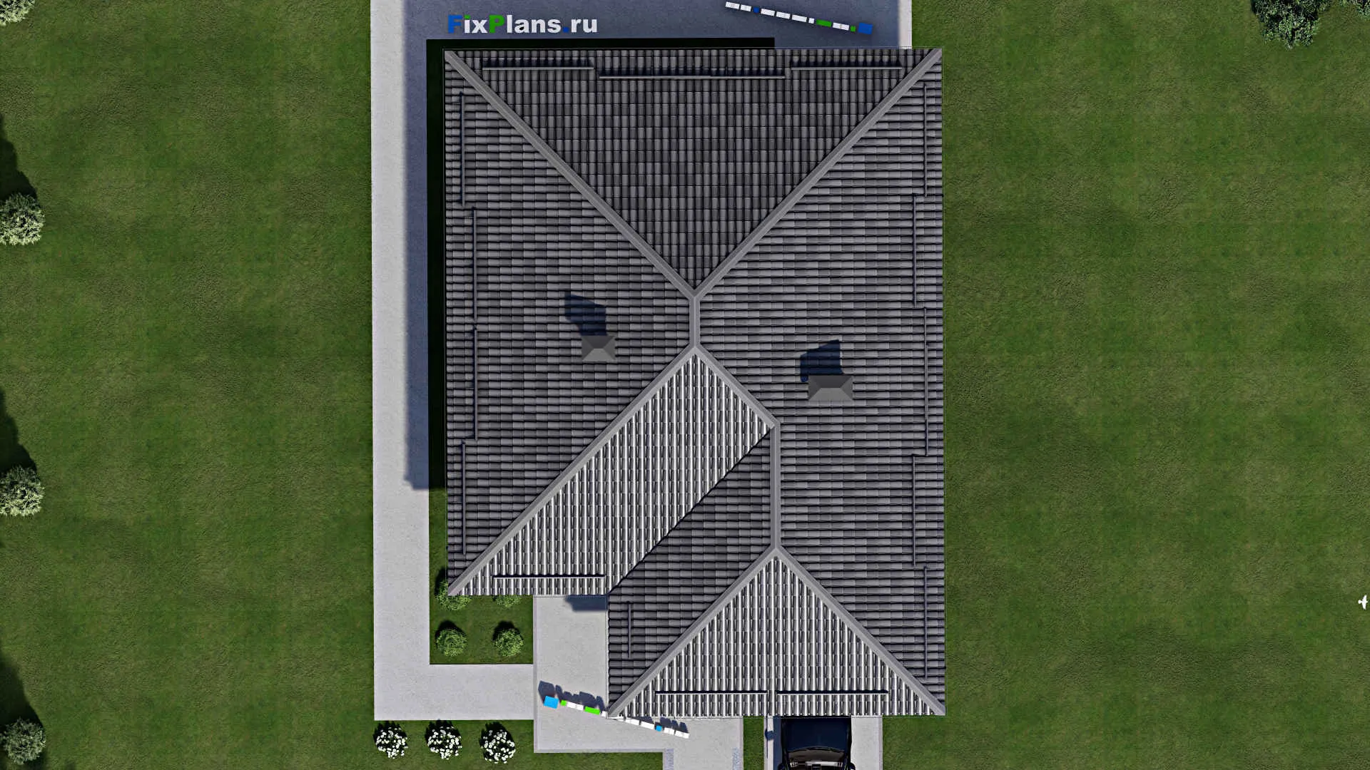 F-9134 - Проект одноэтажного дома 12 на 17, площадью 150 м² с террасой, гаражом на 1 машину и 3 спальнями