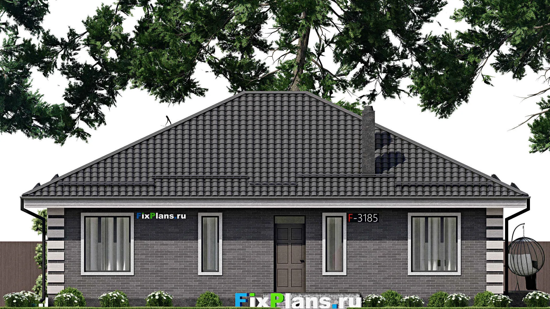 F-3185 - Проект одноэтажного дома 13 на 15, площадью 140 м² с 4 спальнями