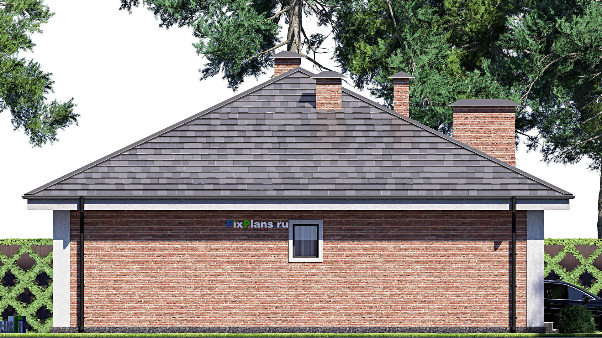 F-17891 - План одноэтажного дома 13 на 13, площадью 130 м² с террасой и 3 спальнями