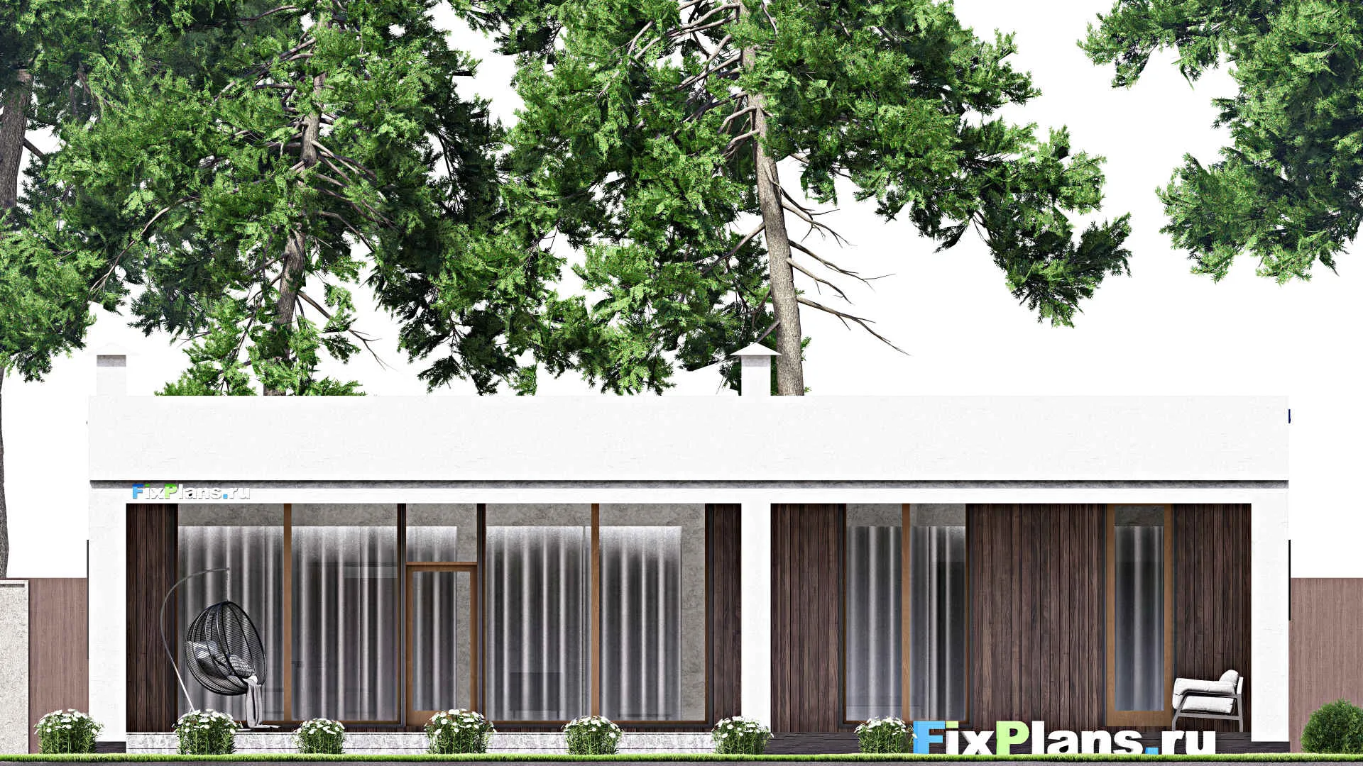 F-12932 - Проект одноэтажного дома 15 на 16, площадью 190 м² с террасой и 3 спальнями