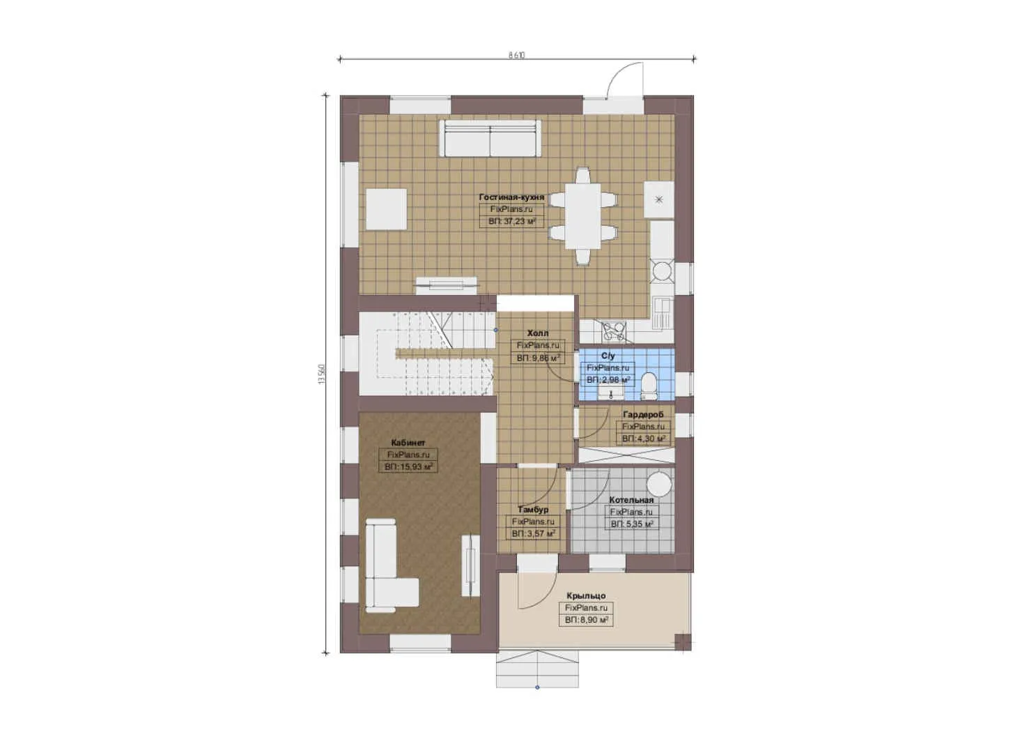F-12608 - Планы дома с мансардой 9 на 14, площадью 180 м² с балконом и 4 спальнями