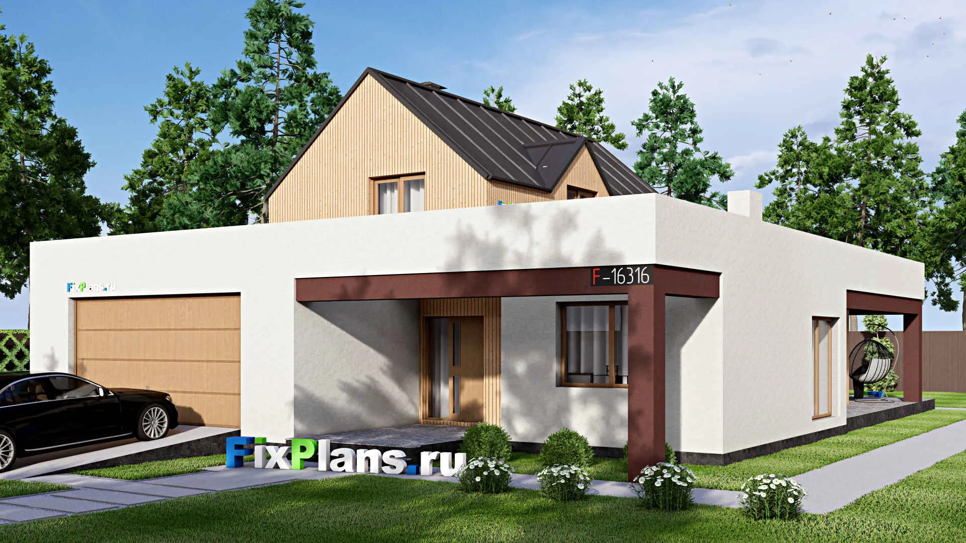 F-16316 - Проект дома с мансардой 15 на 20, площадью 410 м² с 3 спальнями