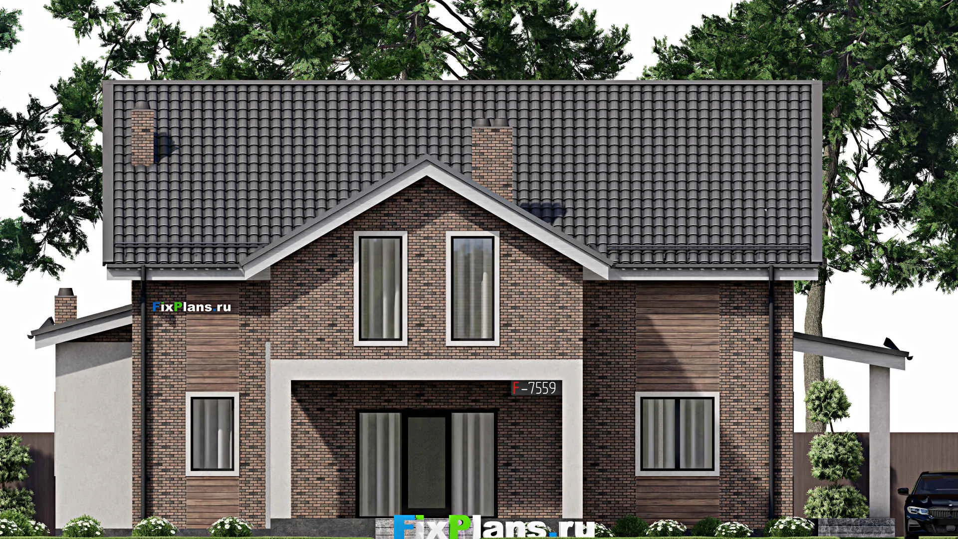 F-7559 - Проект дома с мансардой 16 на 17, площадью 290 м² с террасой и 4 спальнями