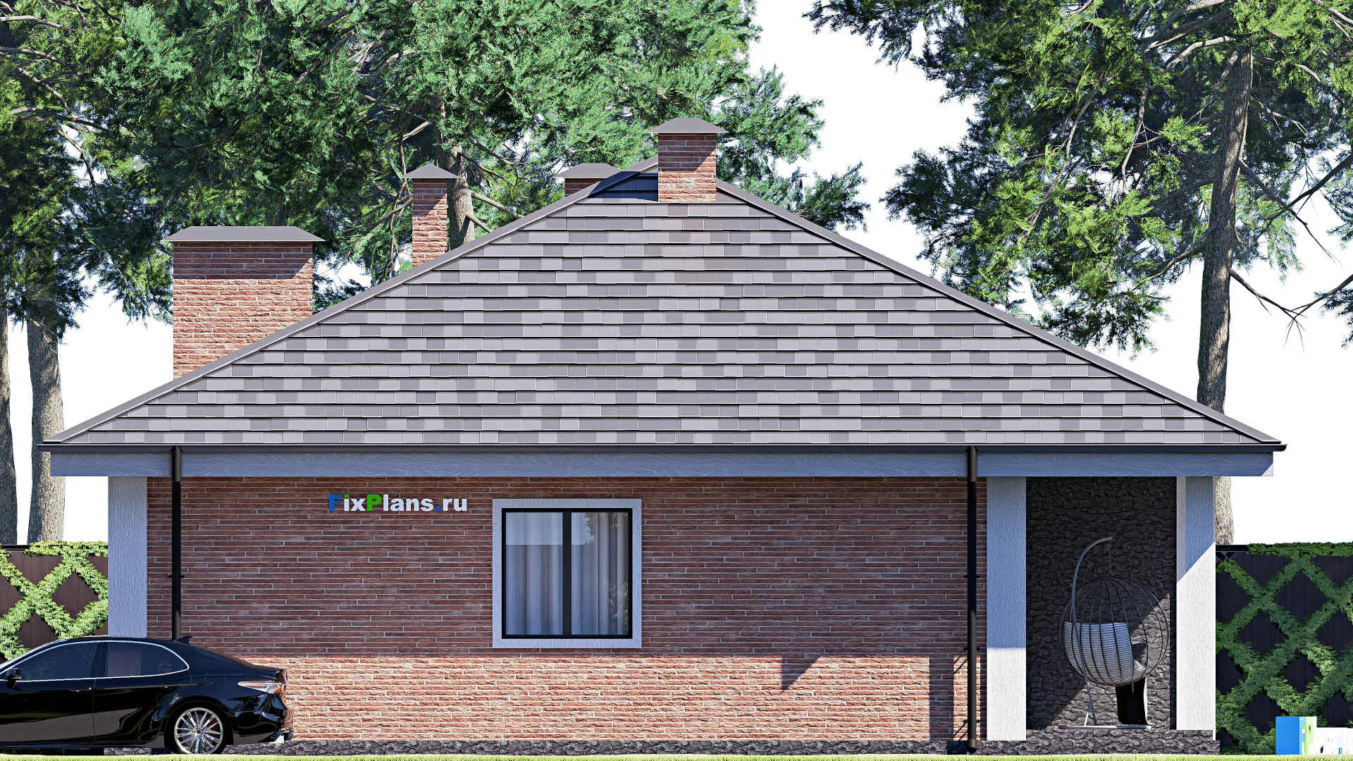 F-17891 - План одноэтажного дома 13 на 13, площадью 130 м² с террасой и 3 спальнями