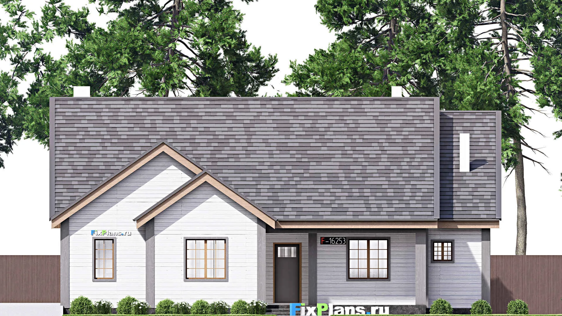 F-16253 - Проект одноэтажного дома 17 на 21, площадью 500 м² с террасой, гаражом на 2 машины и 3 спальнями