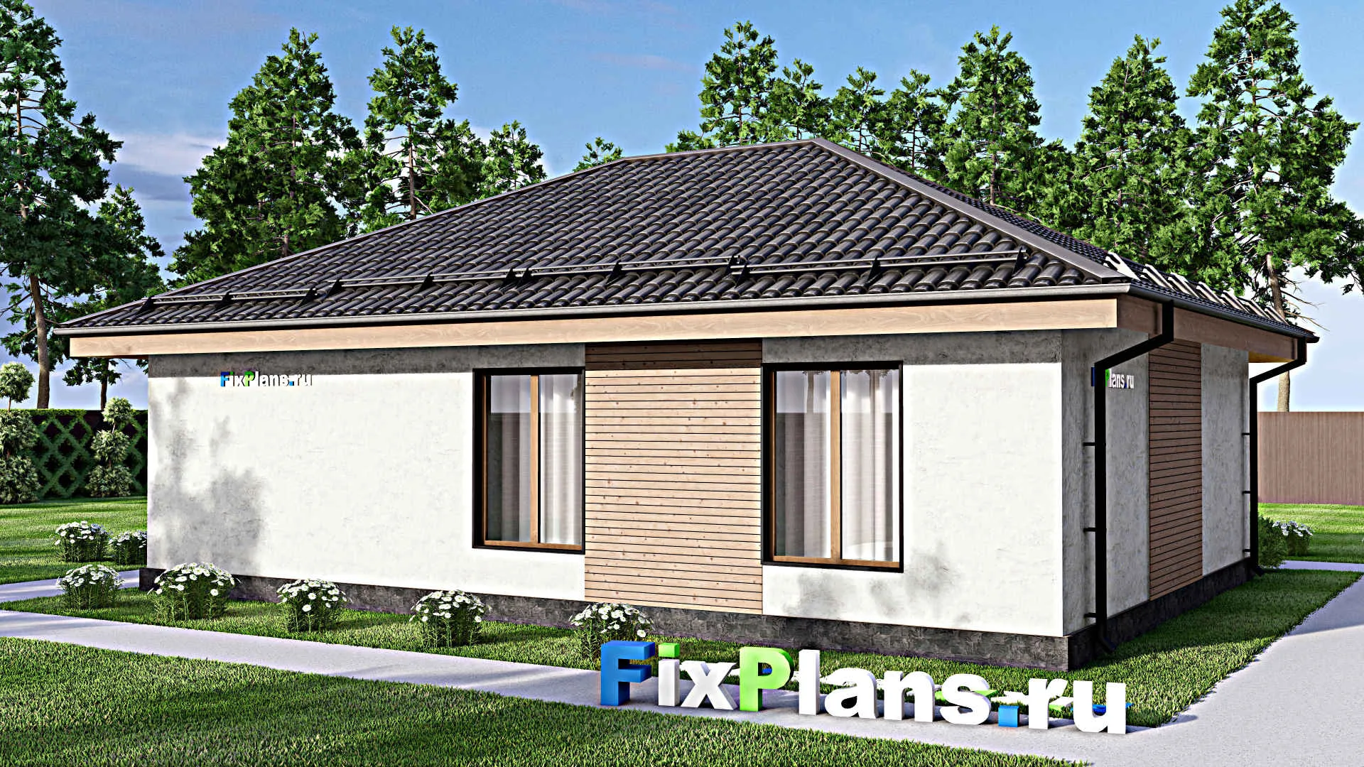 F-13571 - План одноэтажного дома 9 на 12, площадью 90 м² с 3 спальнями