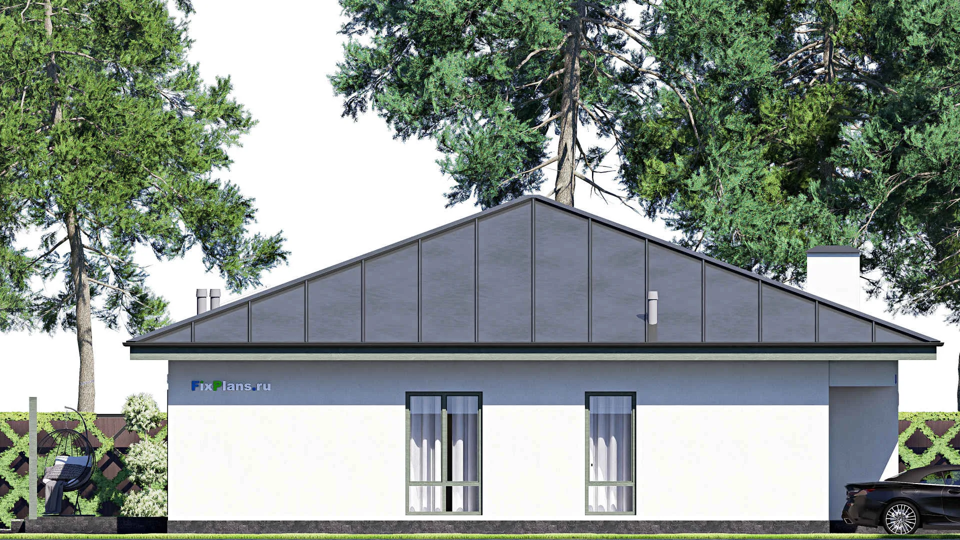 F-20708 - Проект одноэтажного дома 14 на 19, площадью 180 м² с террасой и 1 спальнями